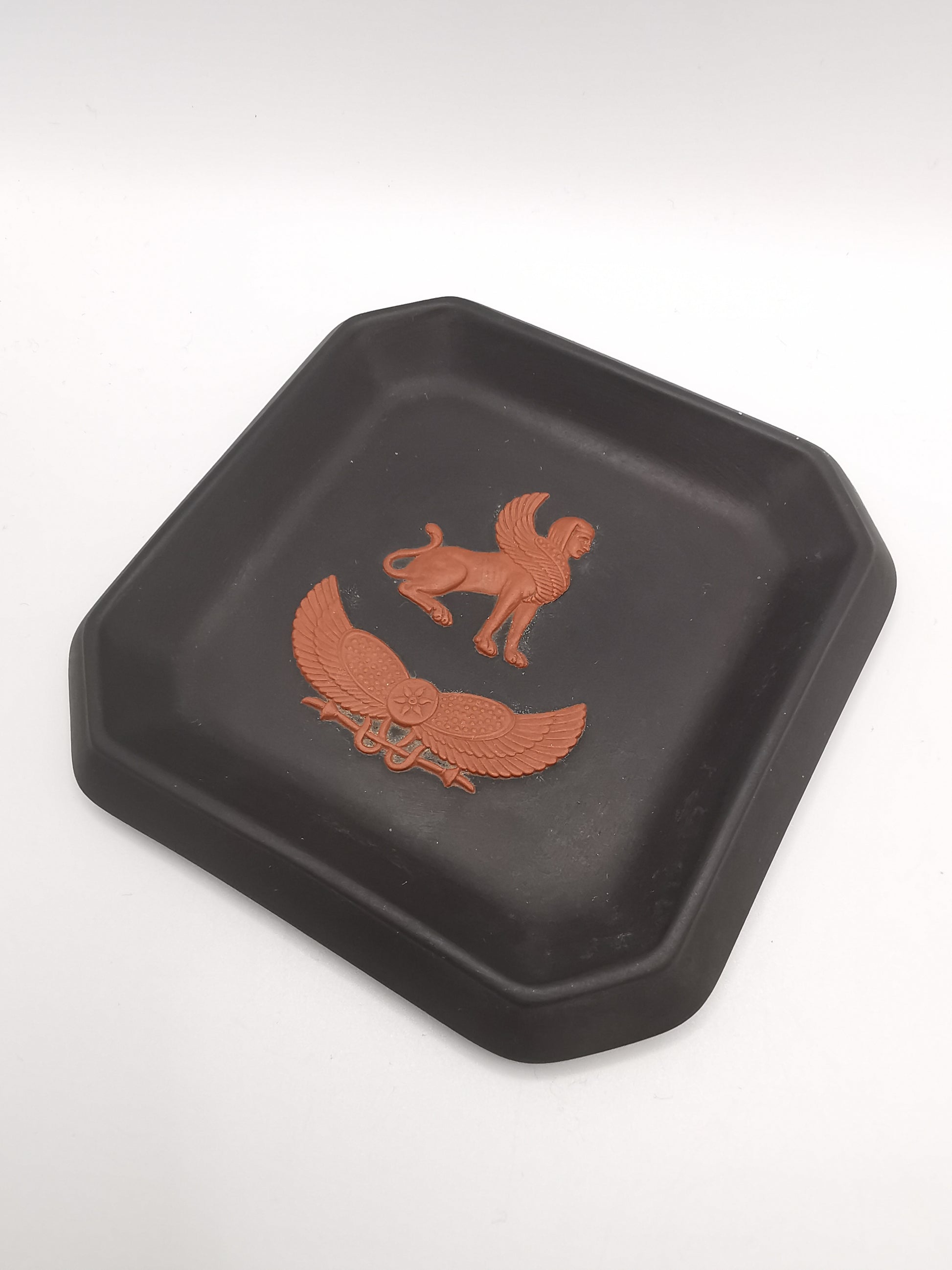 Wedgwood Black Basalt Egyptian Collection Sphinx Square Pin Tray / Trinket Dish