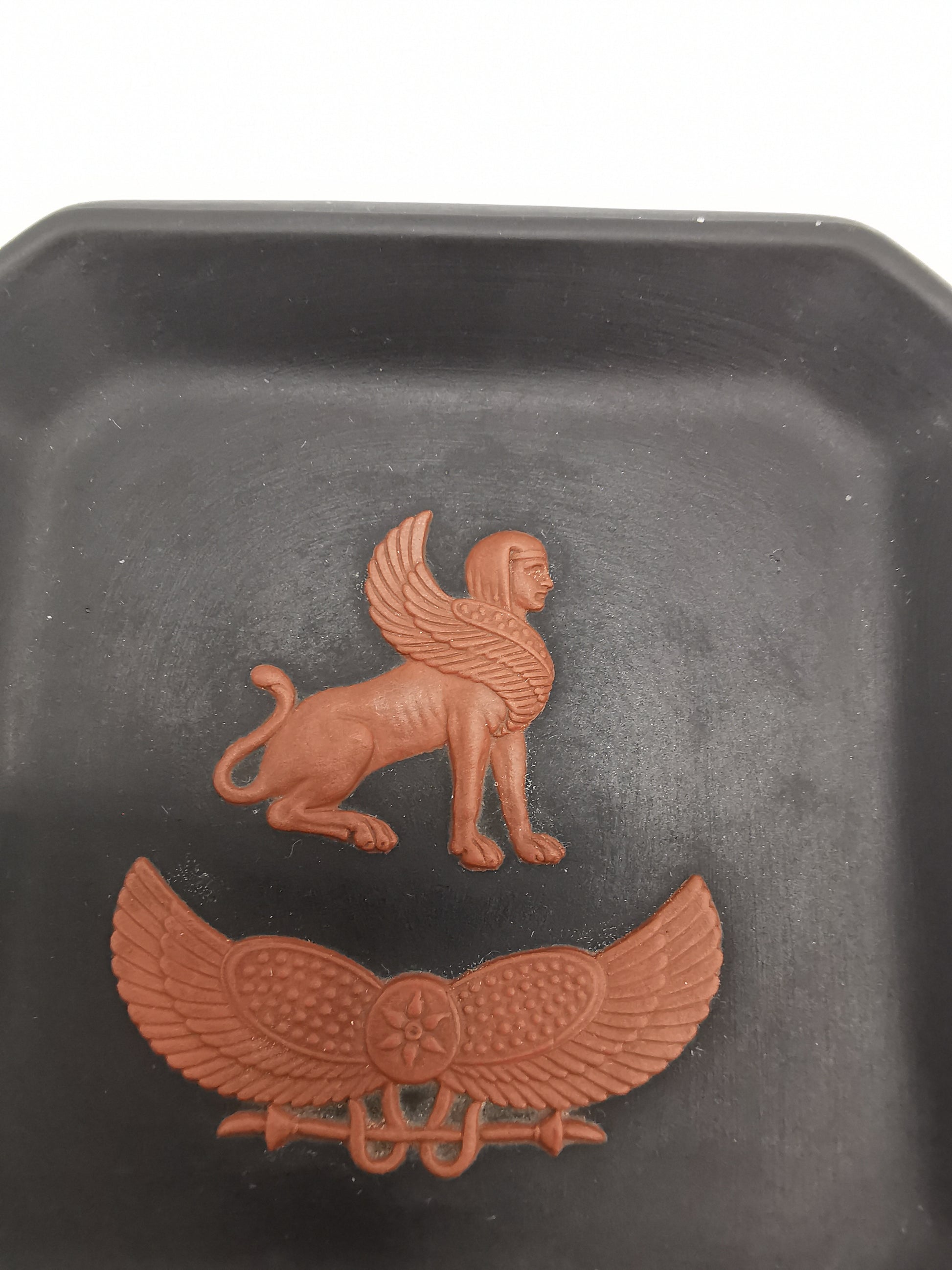 Wedgwood Black Basalt Egyptian Collection Sphinx Square Pin Tray / Trinket Dish