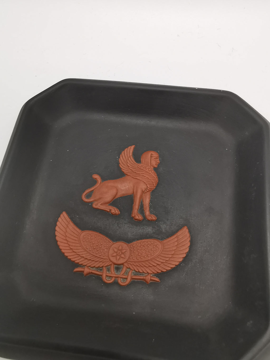 Wedgwood Black Basalt Egyptian Collection Sphinx Square Pin Tray / Trinket Dish