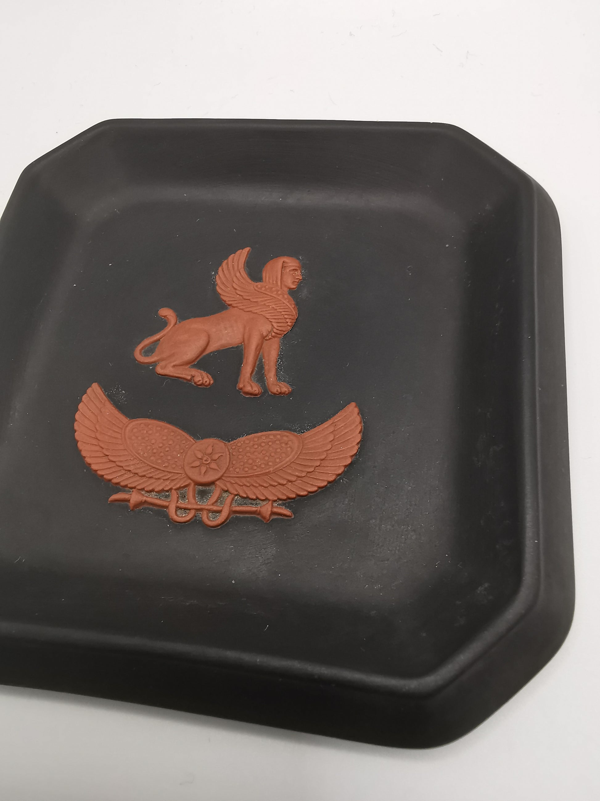 Wedgwood Black Basalt Egyptian Collection Sphinx Square Pin Tray / Trinket Dish