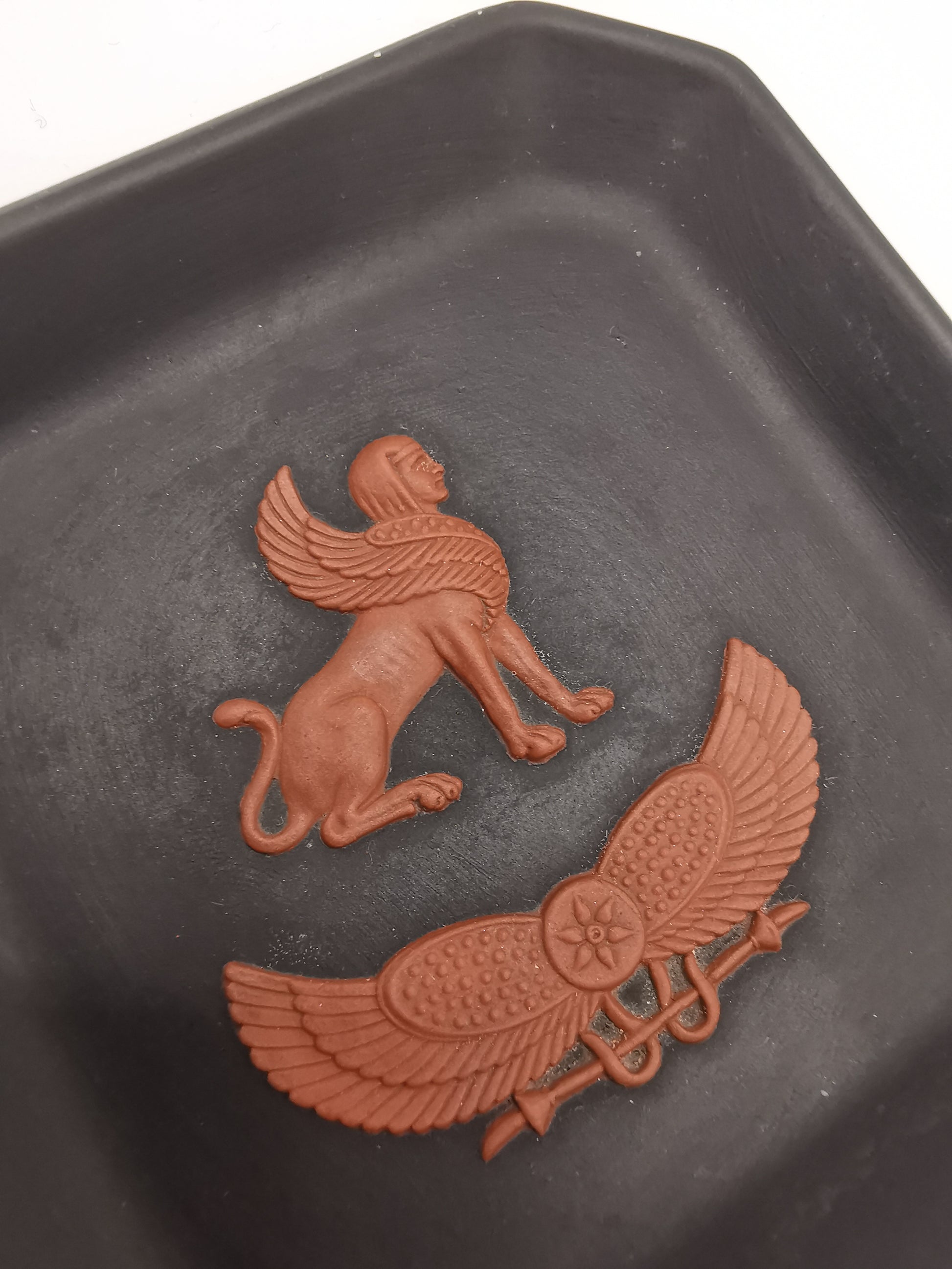 Wedgwood Black Basalt Egyptian Collection Sphinx Square Pin Tray / Trinket Dish