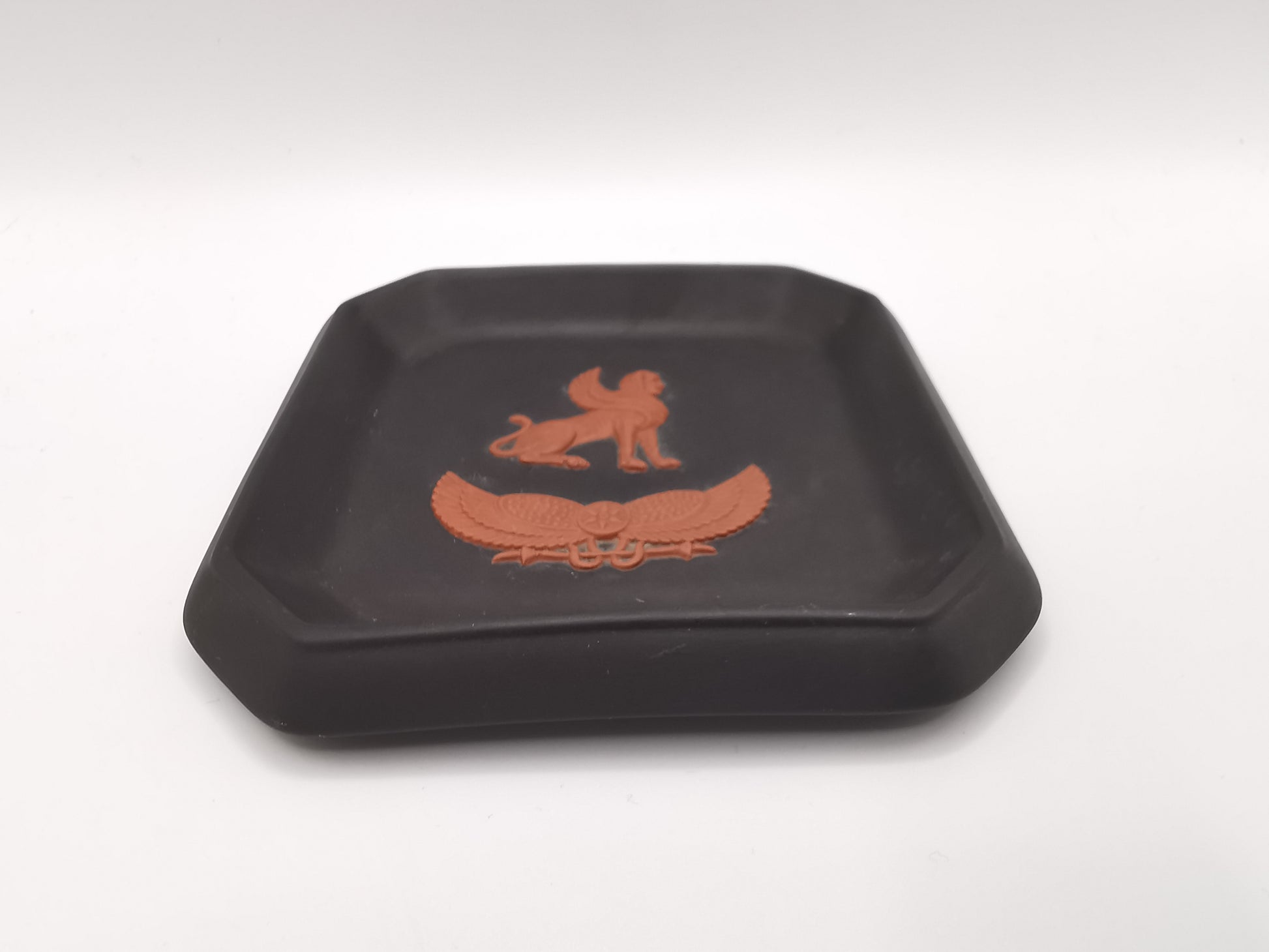 Wedgwood Black Basalt Egyptian Collection Sphinx Square Pin Tray / Trinket Dish