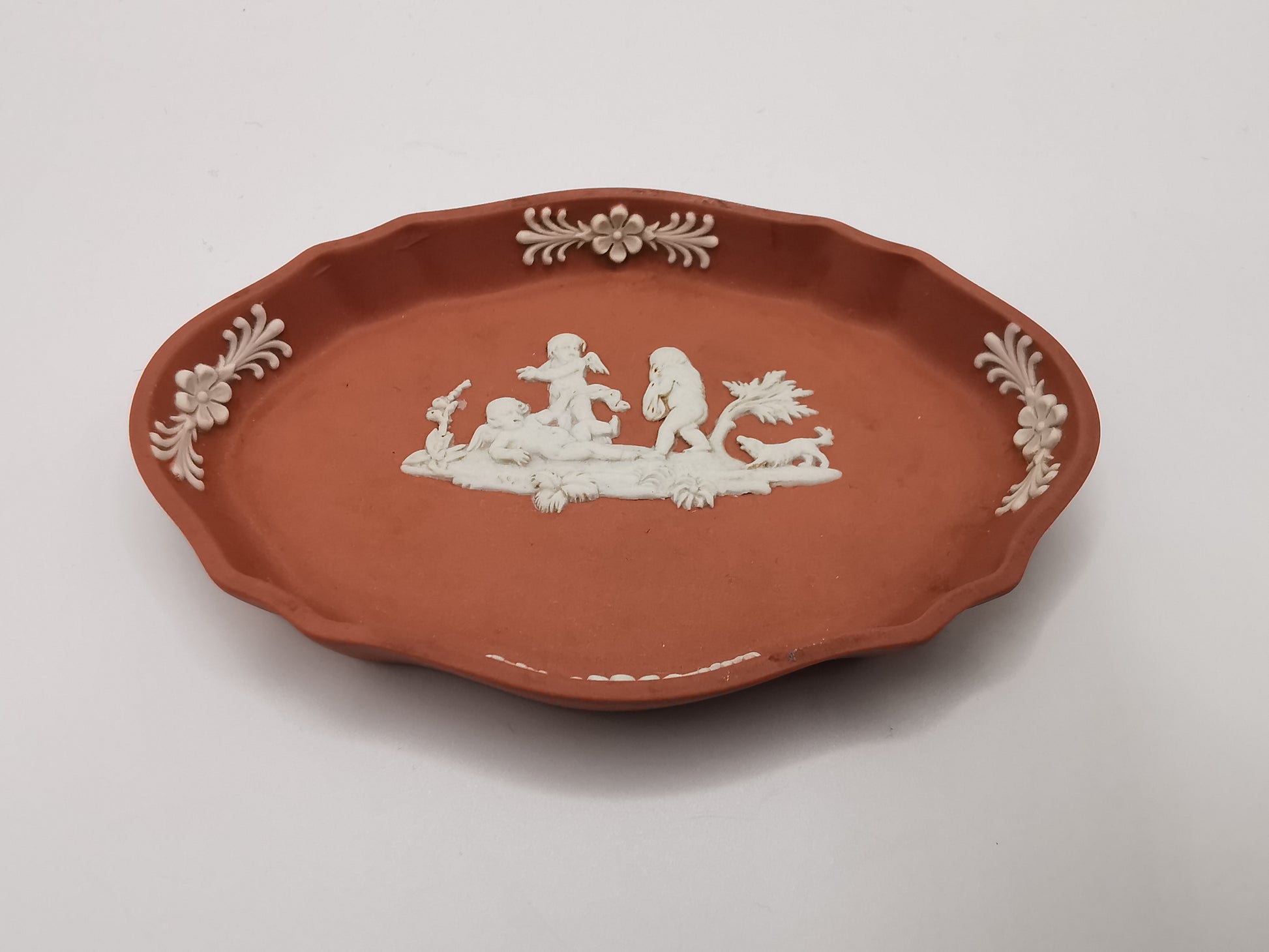 Vintage Wedgwood Terracotta Jasperware Scalloped Oval Pin Dish
