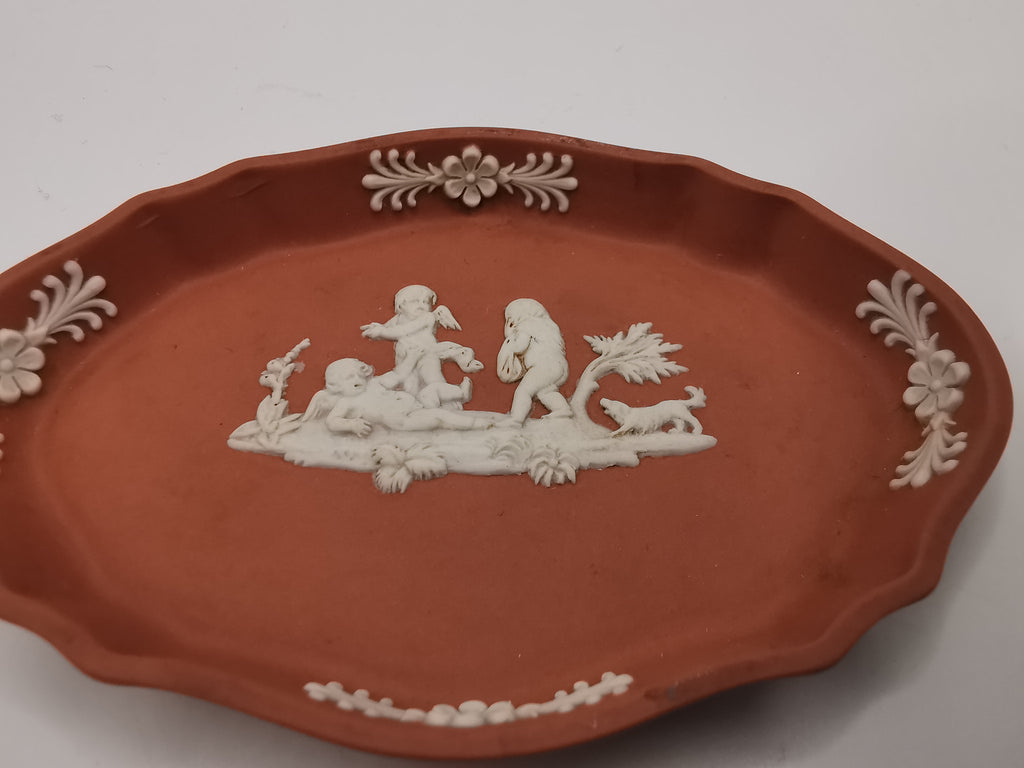 Vintage Wedgwood Terracotta Jasperware Scalloped Oval Pin Dish