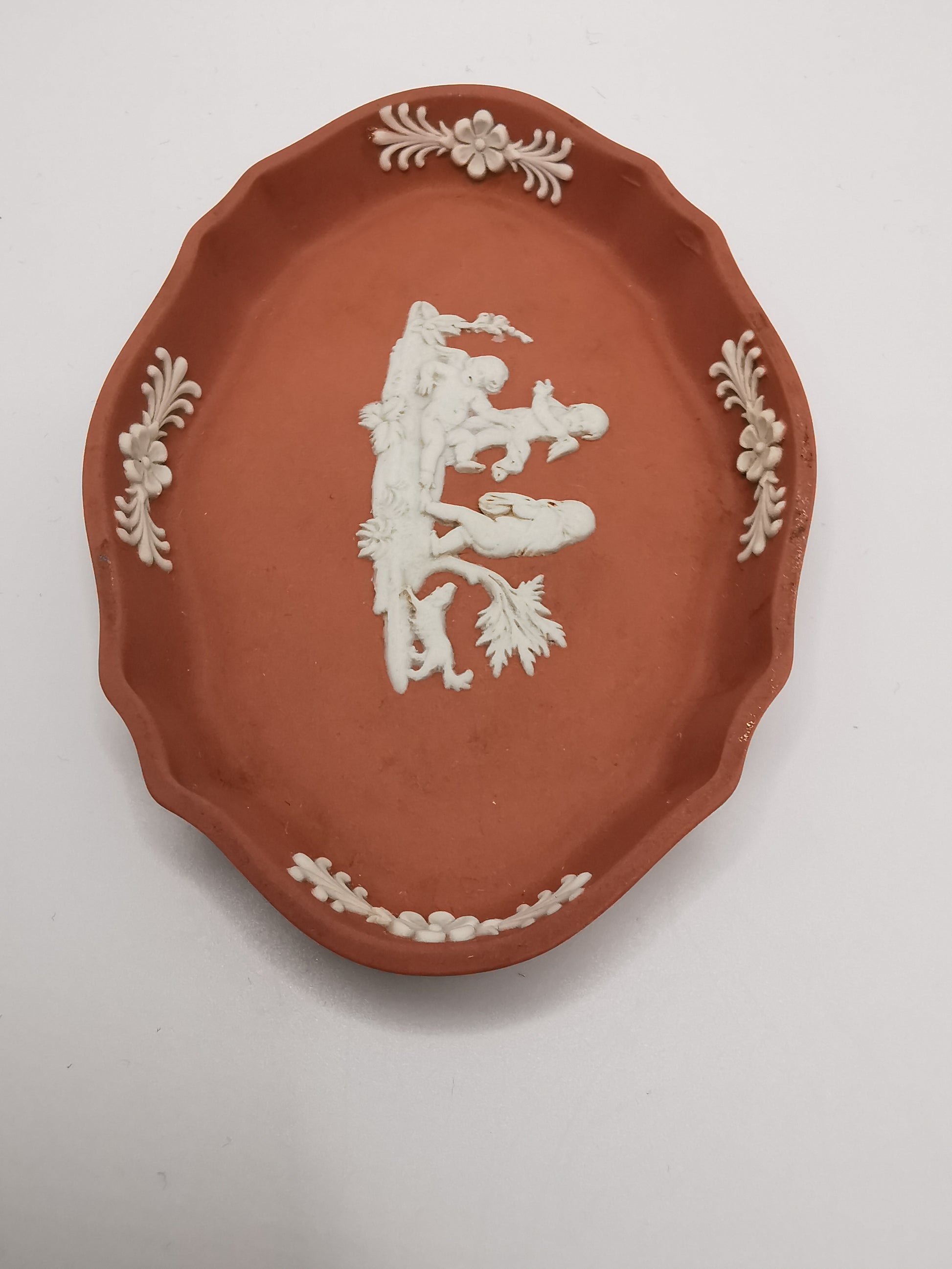 Vintage Wedgwood Terracotta Jasperware Scalloped Oval Pin Dish