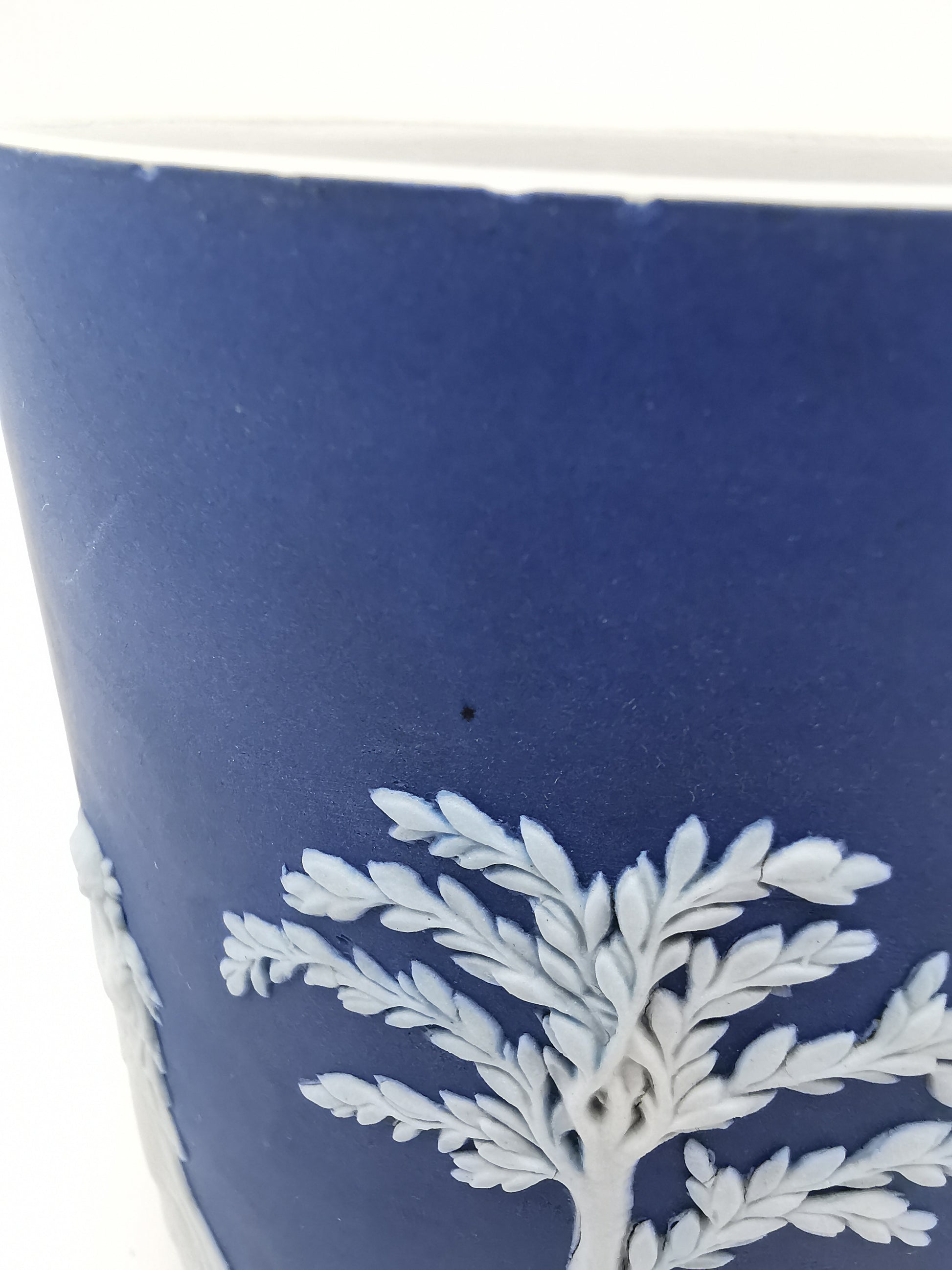 Antique Victorian Wedgwood Cobalt Dark Blue Jasperware Acorn Finial Biscuit Barrel -Jar