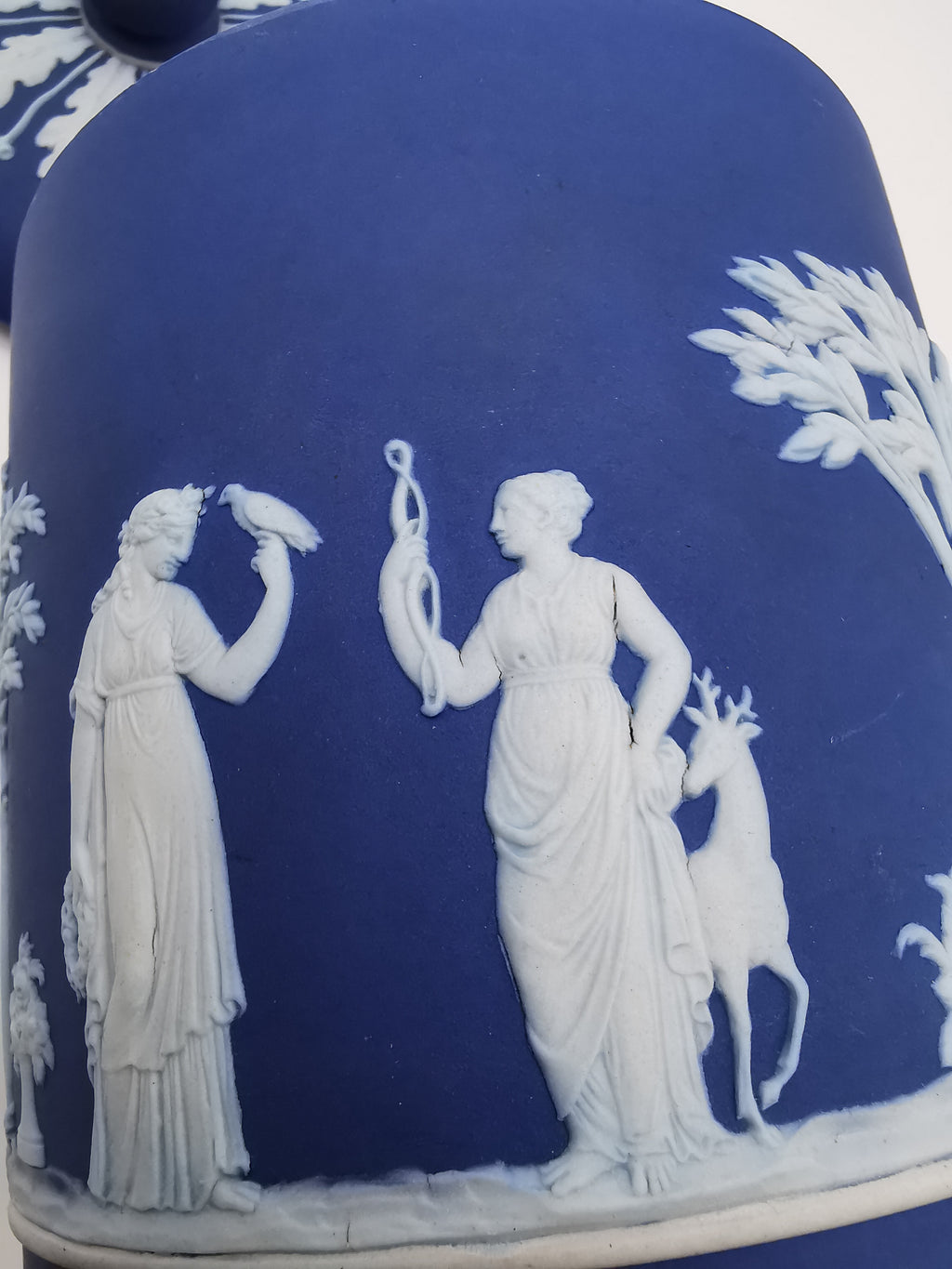 Antique Victorian Wedgwood Cobalt Dark Blue Jasperware Acorn Finial Biscuit Barrel -Jar