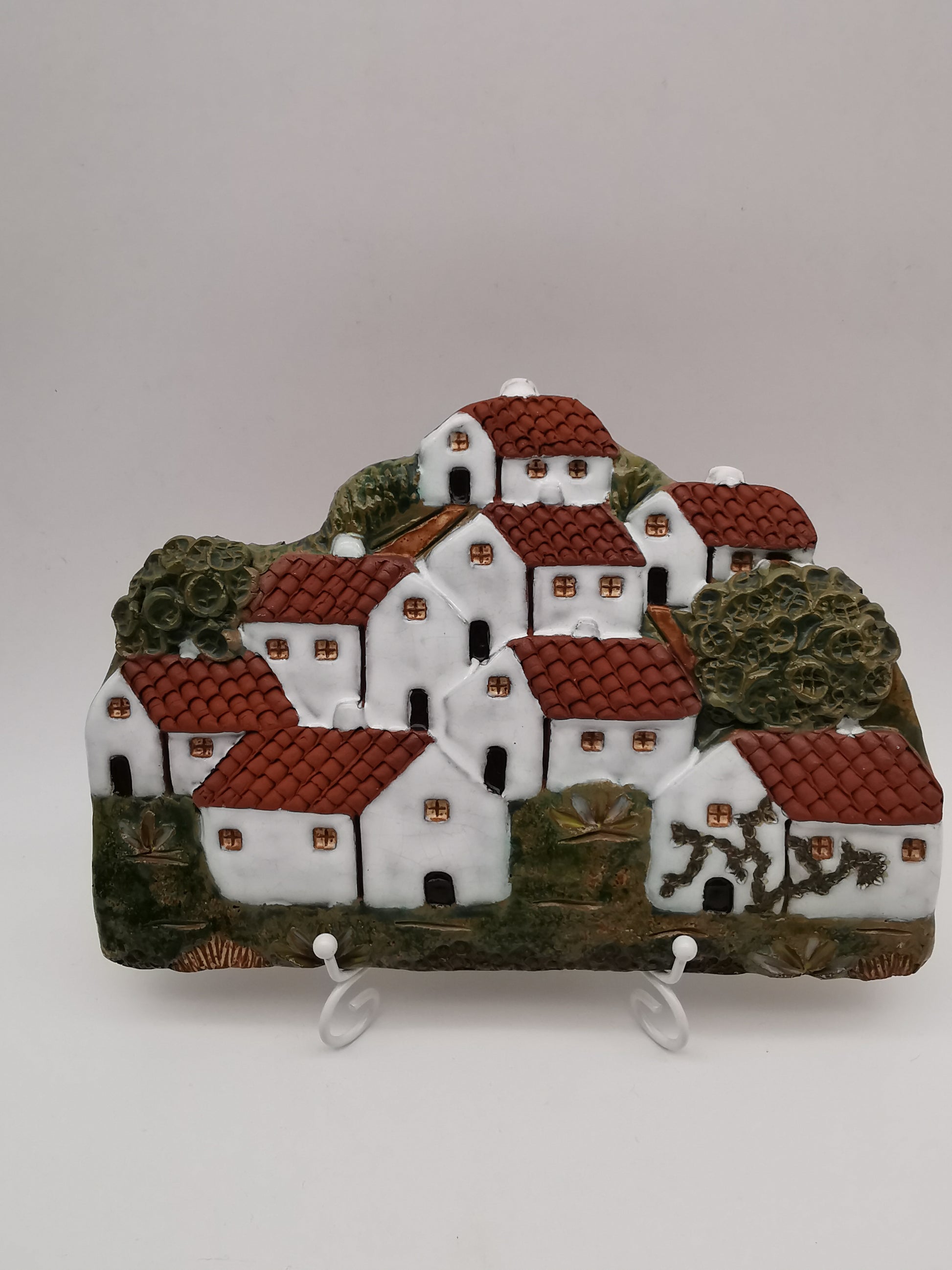 Vintage Portuguese Ceramic Village 3D Wall Plaque by Arcil Lousã, 1991