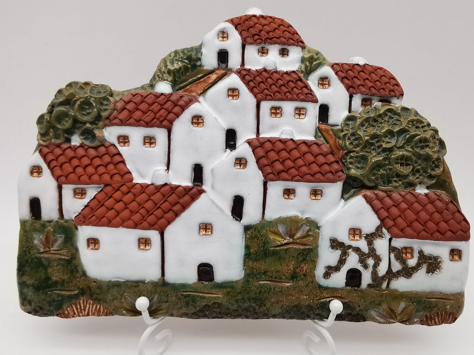 Vintage Portuguese Ceramic Village 3D Wall Plaque by Arcil Lousã, 1991