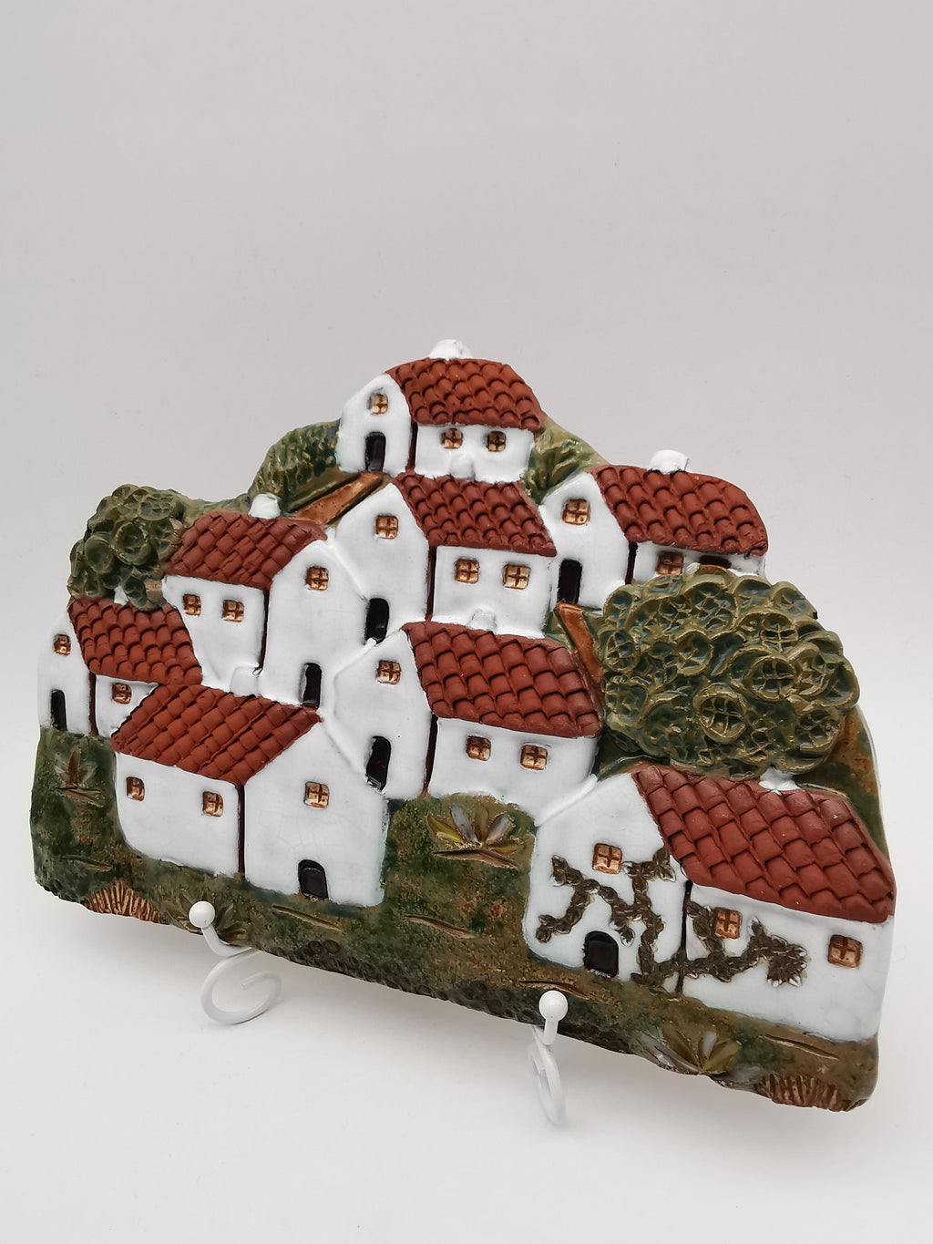 Vintage Portuguese Ceramic Village 3D Wall Plaque by Arcil Lousã, 1991