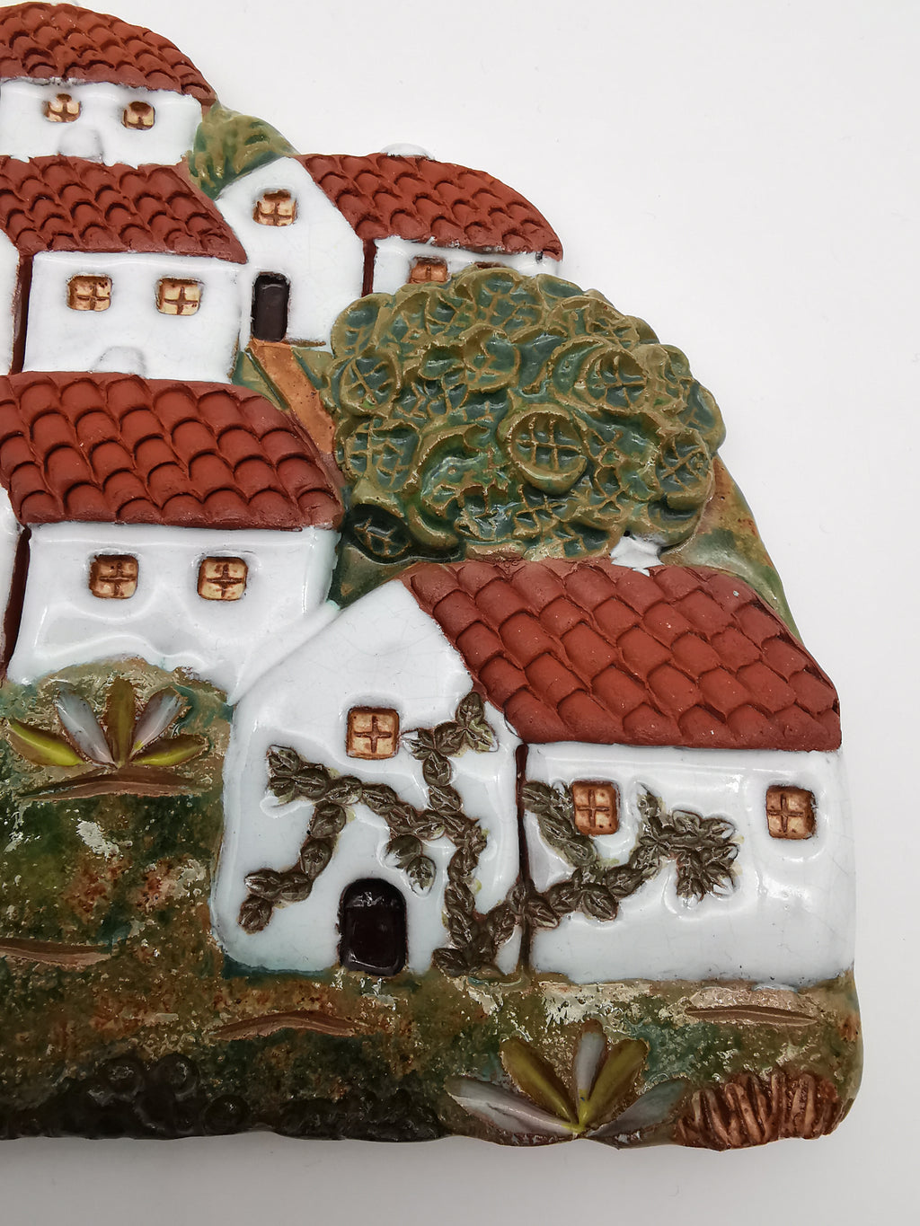 Vintage Portuguese Ceramic Village 3D Wall Plaque by Arcil Lousã, 1991
