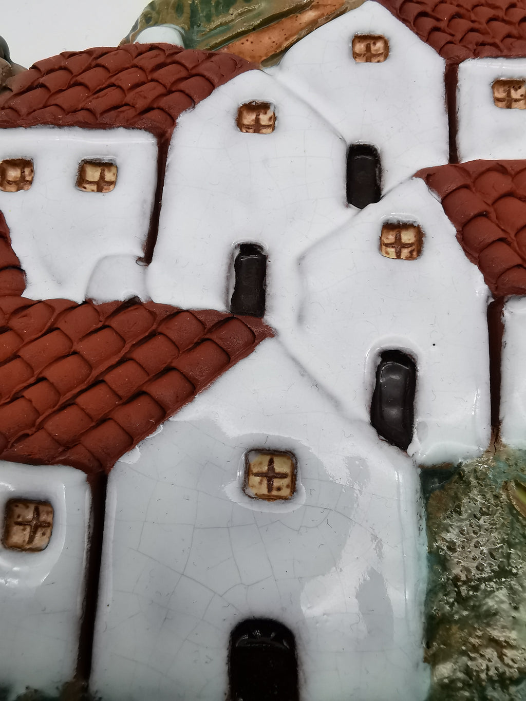 Vintage Portuguese Ceramic Village 3D Wall Plaque by Arcil Lousã, 1991