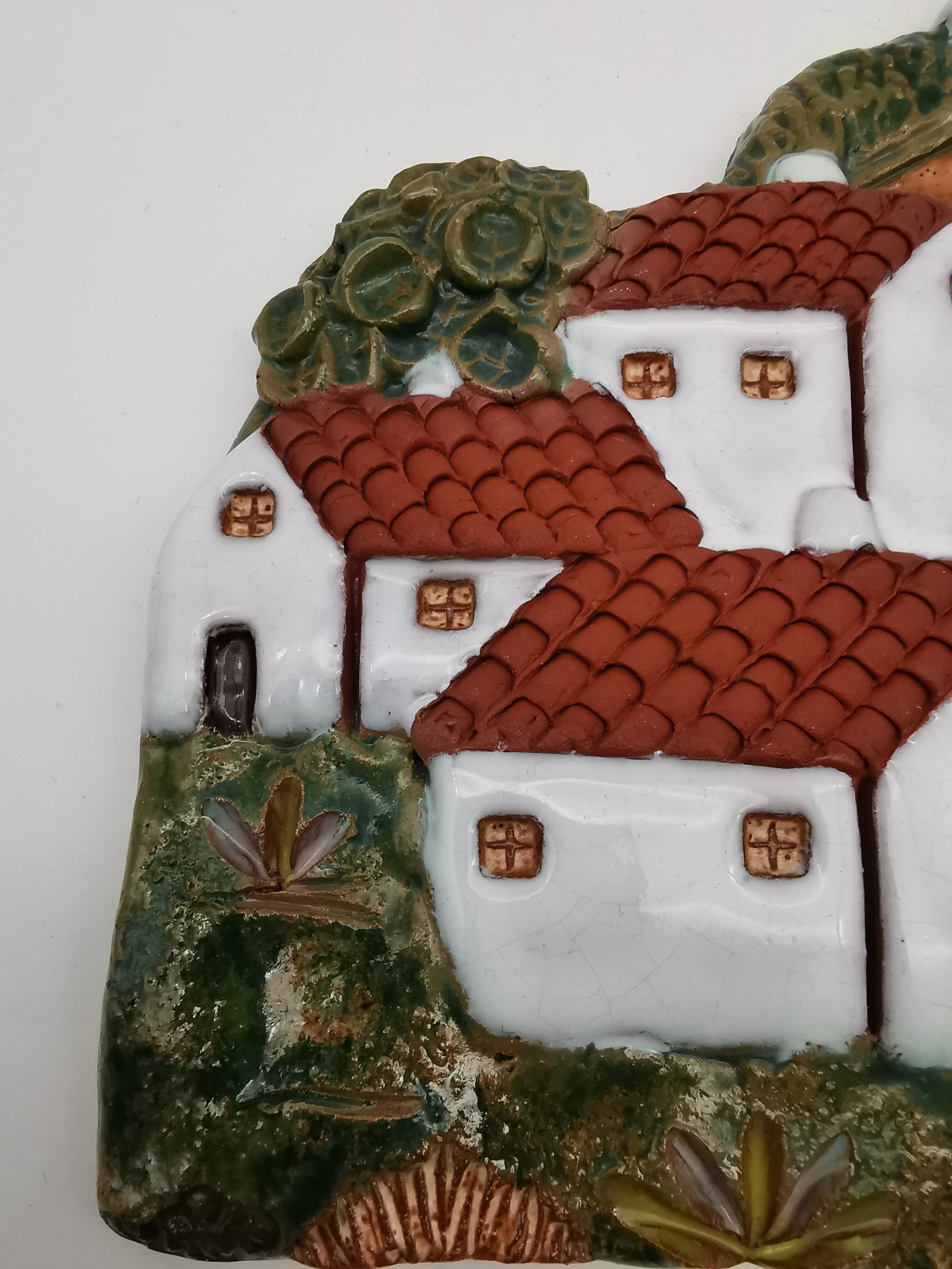 Vintage Portuguese Ceramic Village 3D Wall Plaque by Arcil Lousã, 1991