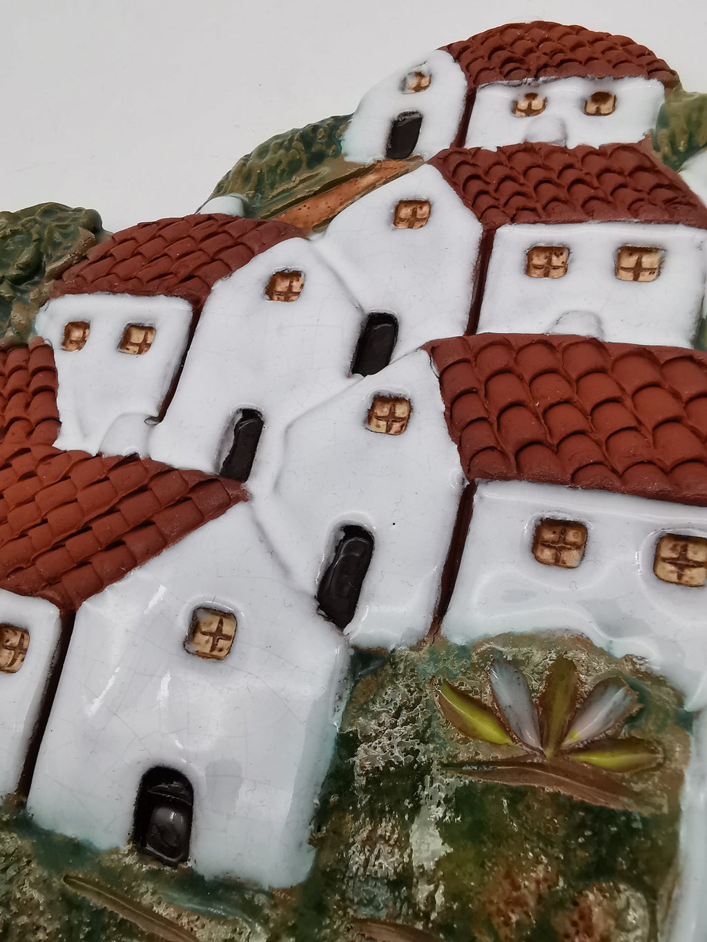 Vintage Portuguese Ceramic Village 3D Wall Plaque by Arcil Lousã, 1991