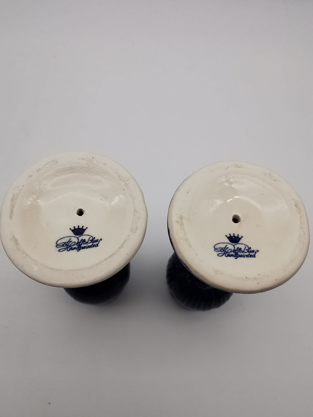Pair of Vintage Delft Blue Hand-Painted Ceramic Tulip Candlestick Holders