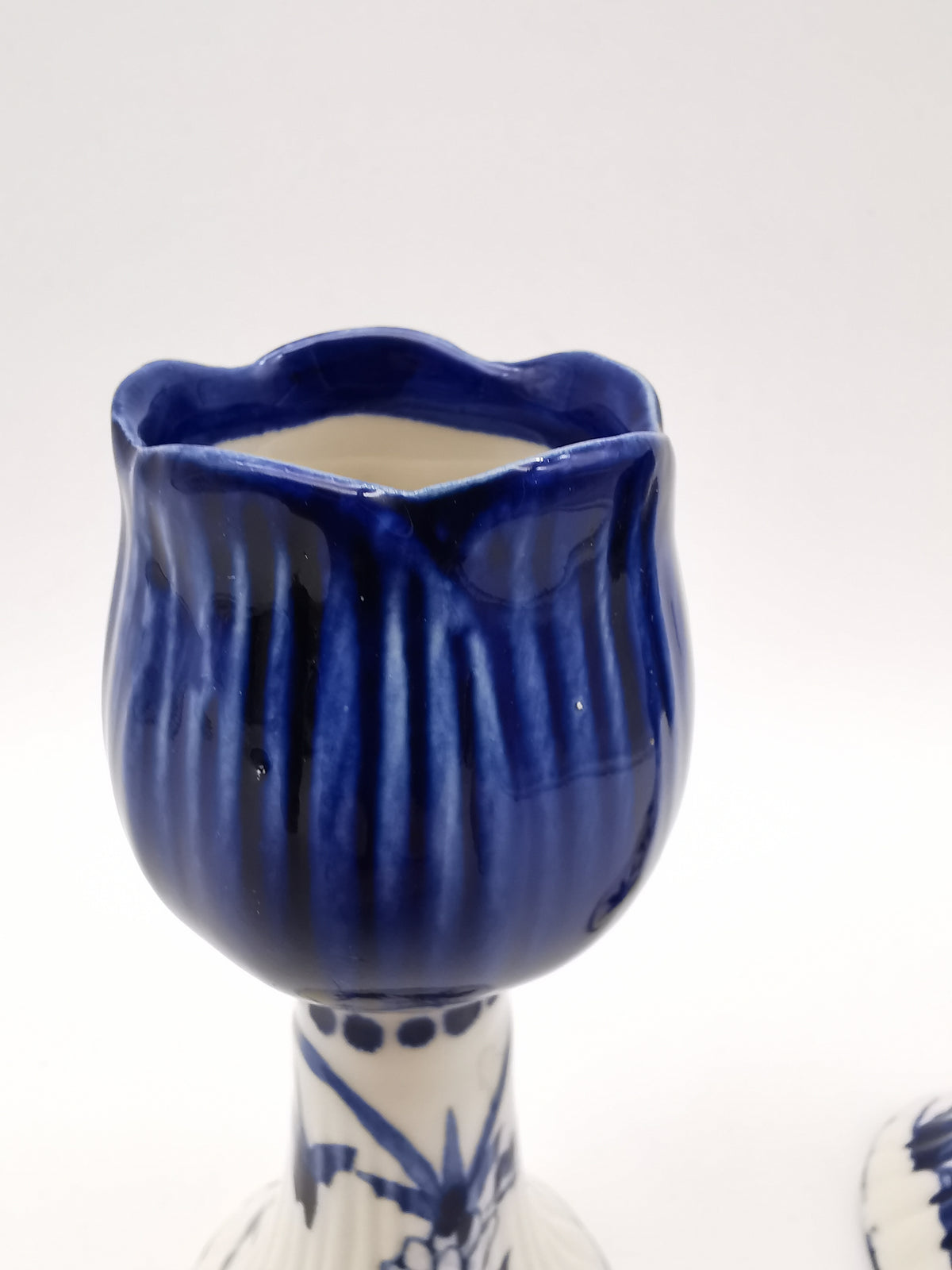 Pair of Vintage Delft Blue Hand-Painted Ceramic Tulip Candlestick Holders