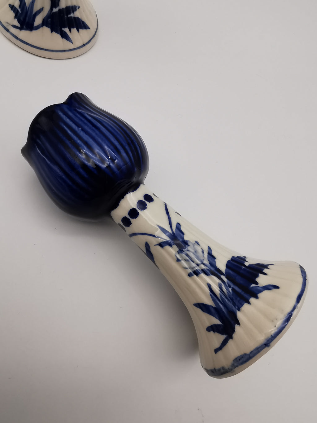 Pair of Vintage Delft Blue Hand-Painted Ceramic Tulip Candlestick Holders