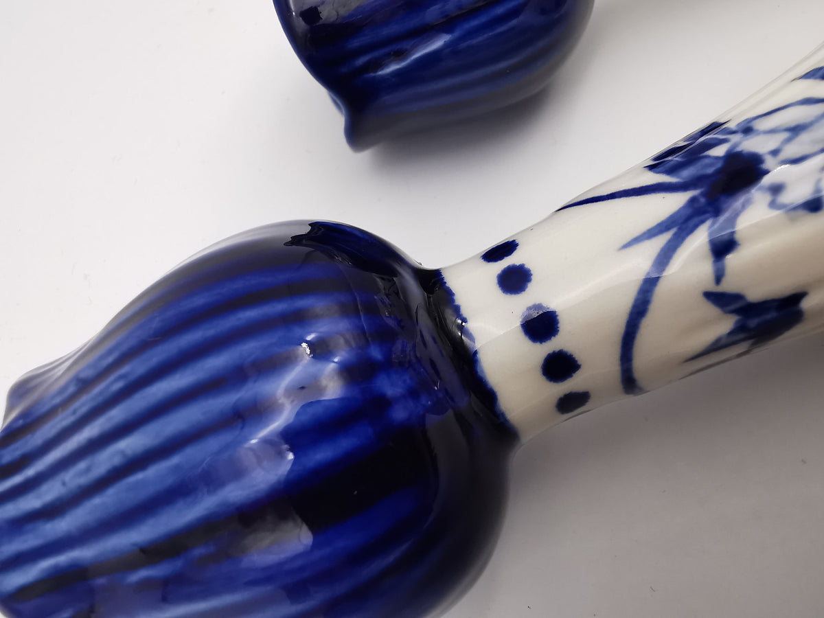 Pair of Vintage Delft Blue Hand-Painted Ceramic Tulip Candlestick Holders