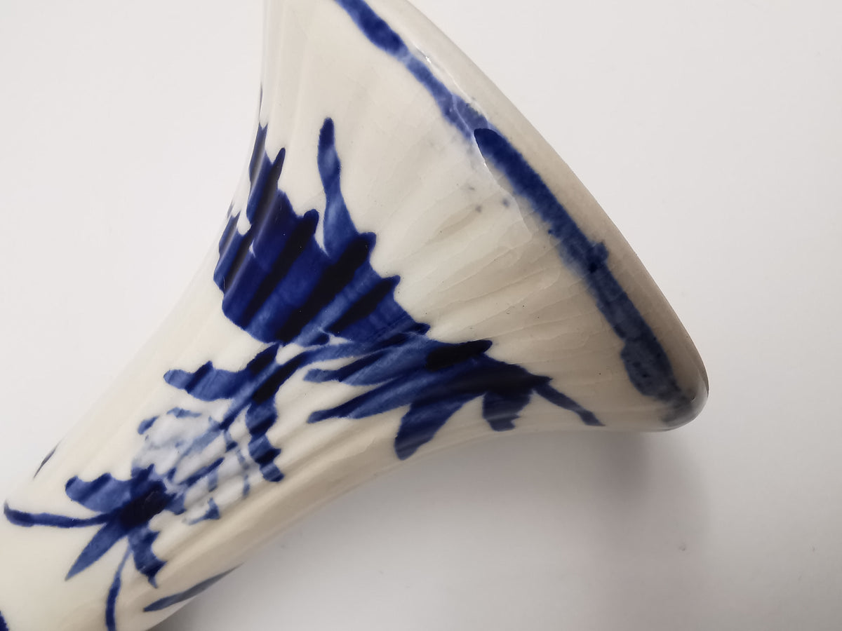 Pair of Vintage Delft Blue Hand-Painted Ceramic Tulip Candlestick Holders