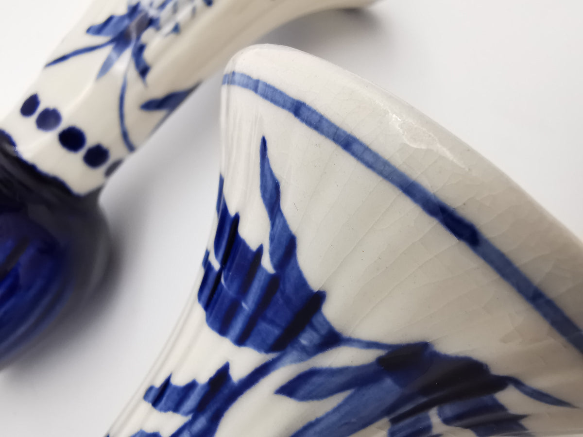 Pair of Vintage Delft Blue Hand-Painted Ceramic Tulip Candlestick Holders