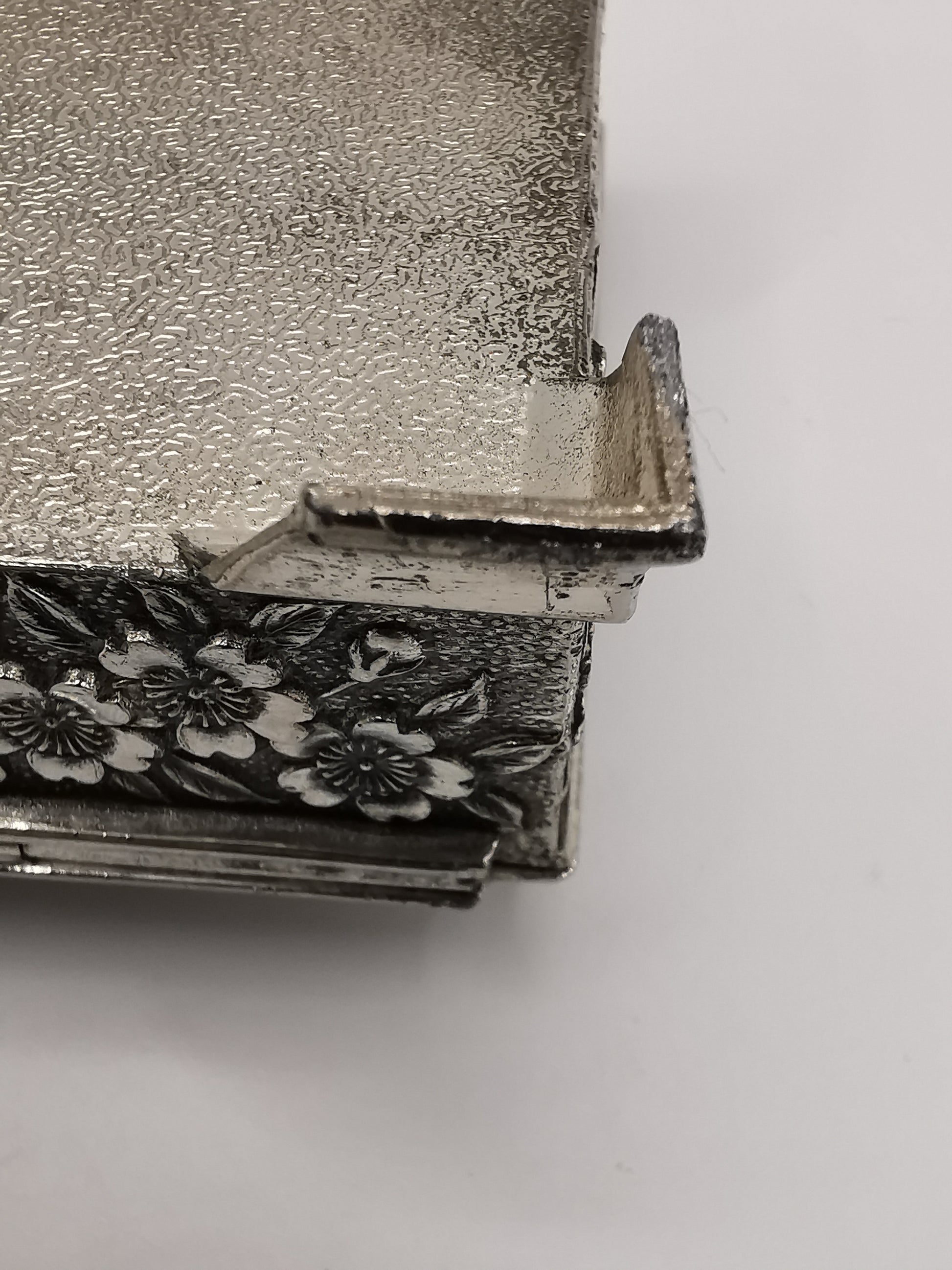 Silver Plated Metal Flowers and Birds Embossed Box, Foreign, Japan