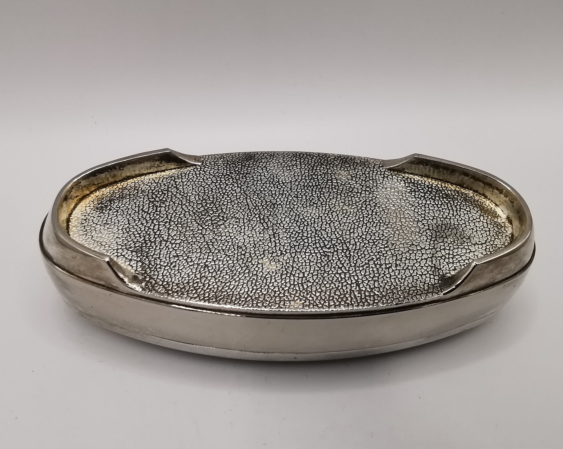 Vintage Silver-Plated Footed Rose Decor Oval Trinket Box