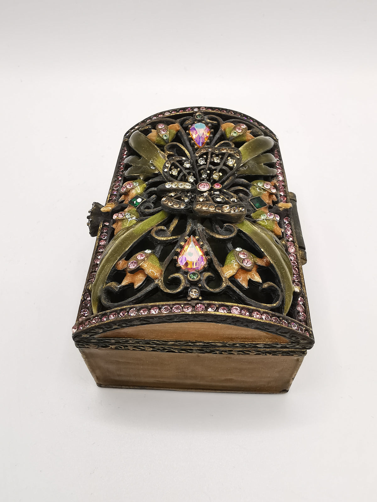 Vintage Jay Strongwater Enameled Butterfly Openwork Trinket Box with Aurora Borealis Crystals