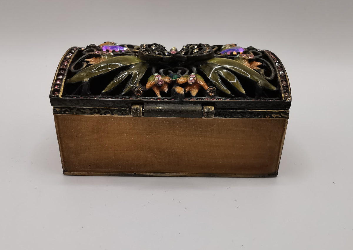 Vintage Jay Strongwater Enameled Butterfly Openwork Trinket Box with Aurora Borealis Crystals