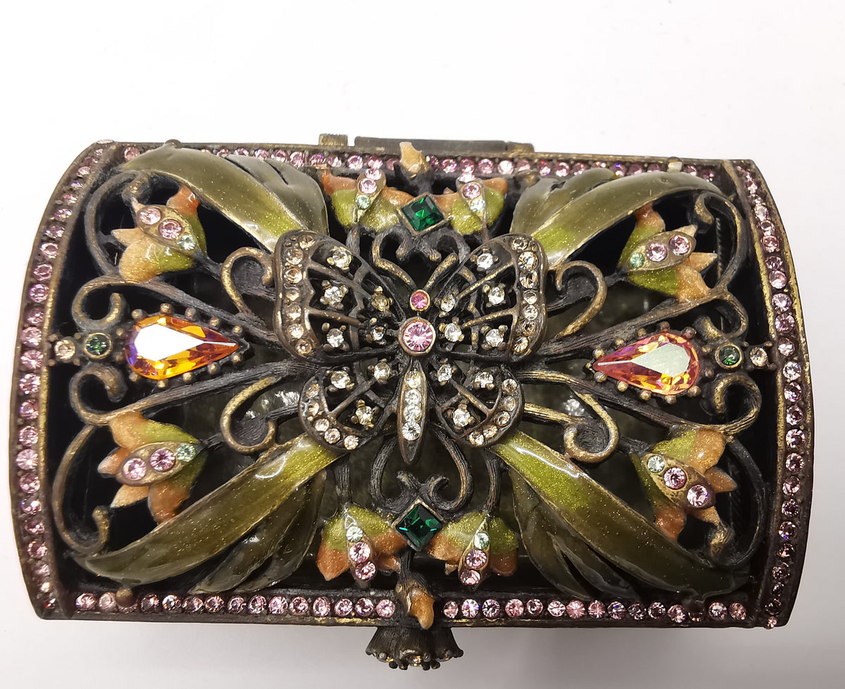 Vintage Jay Strongwater Enameled Butterfly Openwork Trinket Box with Aurora Borealis Crystals