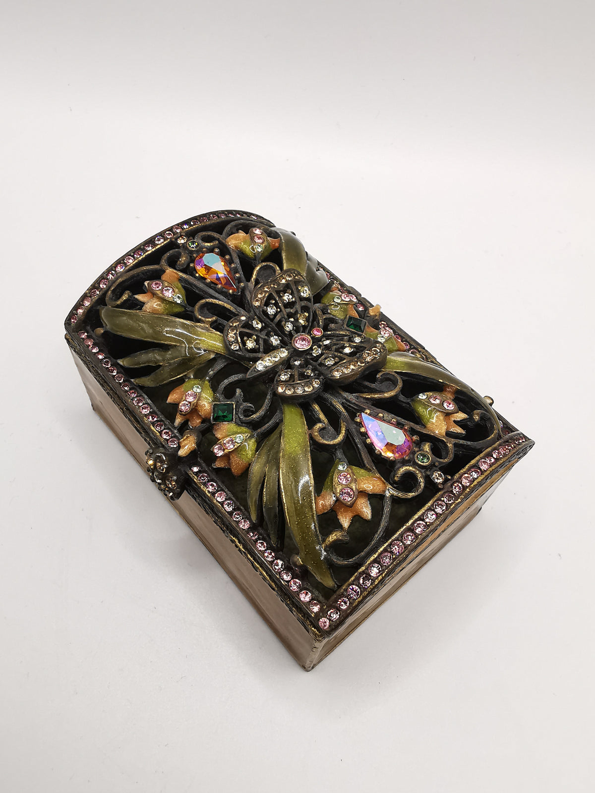 Vintage Jay Strongwater Enameled Butterfly Openwork Trinket Box with Aurora Borealis Crystals