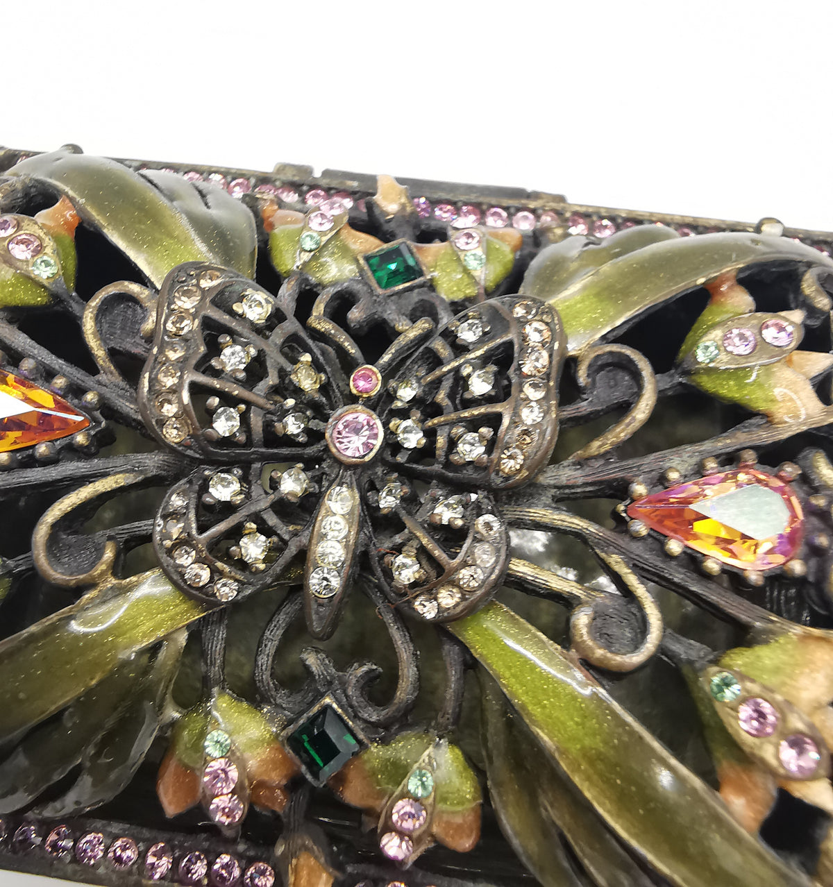 Vintage Jay Strongwater Enameled Butterfly Openwork Trinket Box with Aurora Borealis Crystals
