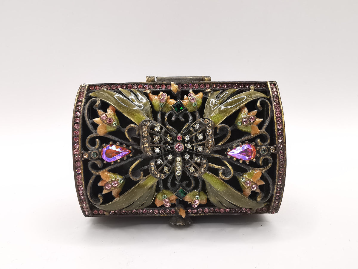 Vintage Jay Strongwater Enameled Butterfly Openwork Trinket Box with Aurora Borealis Crystals