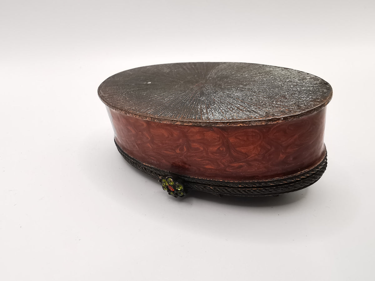 Vintage Jay Strongwater Enameled Botanical Bee Oval Trinket Box with Goldstone & Swarovski Crystals