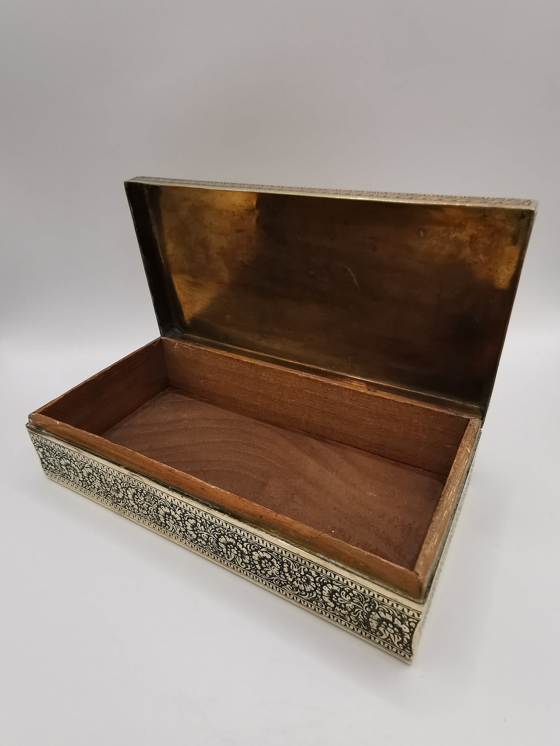 Antique/Vintage Kinco Brass Casket Box Intricate Indo-Persian Etched Motif