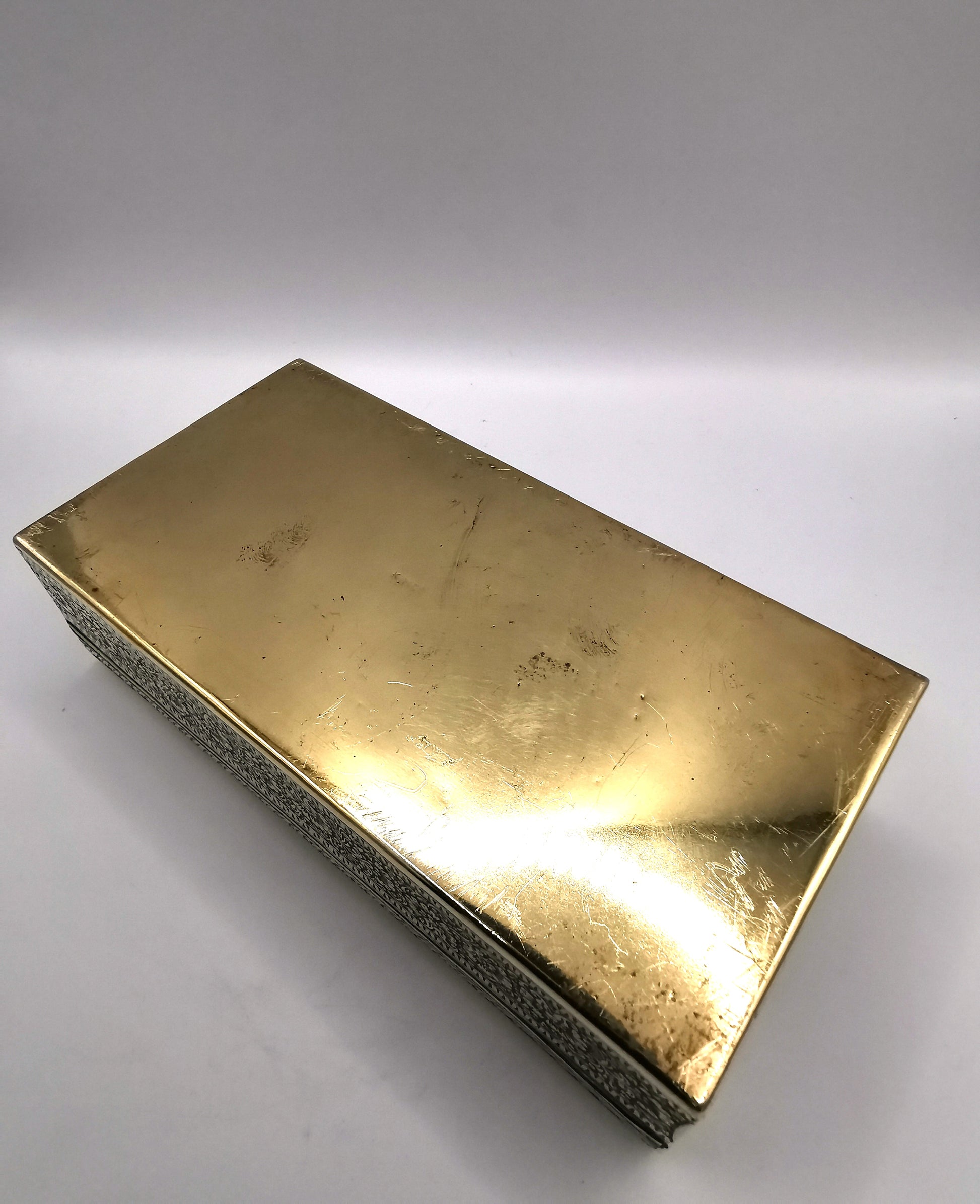 Antique/Vintage Kinco Brass Casket Box Intricate Indo-Persian Etched Motif