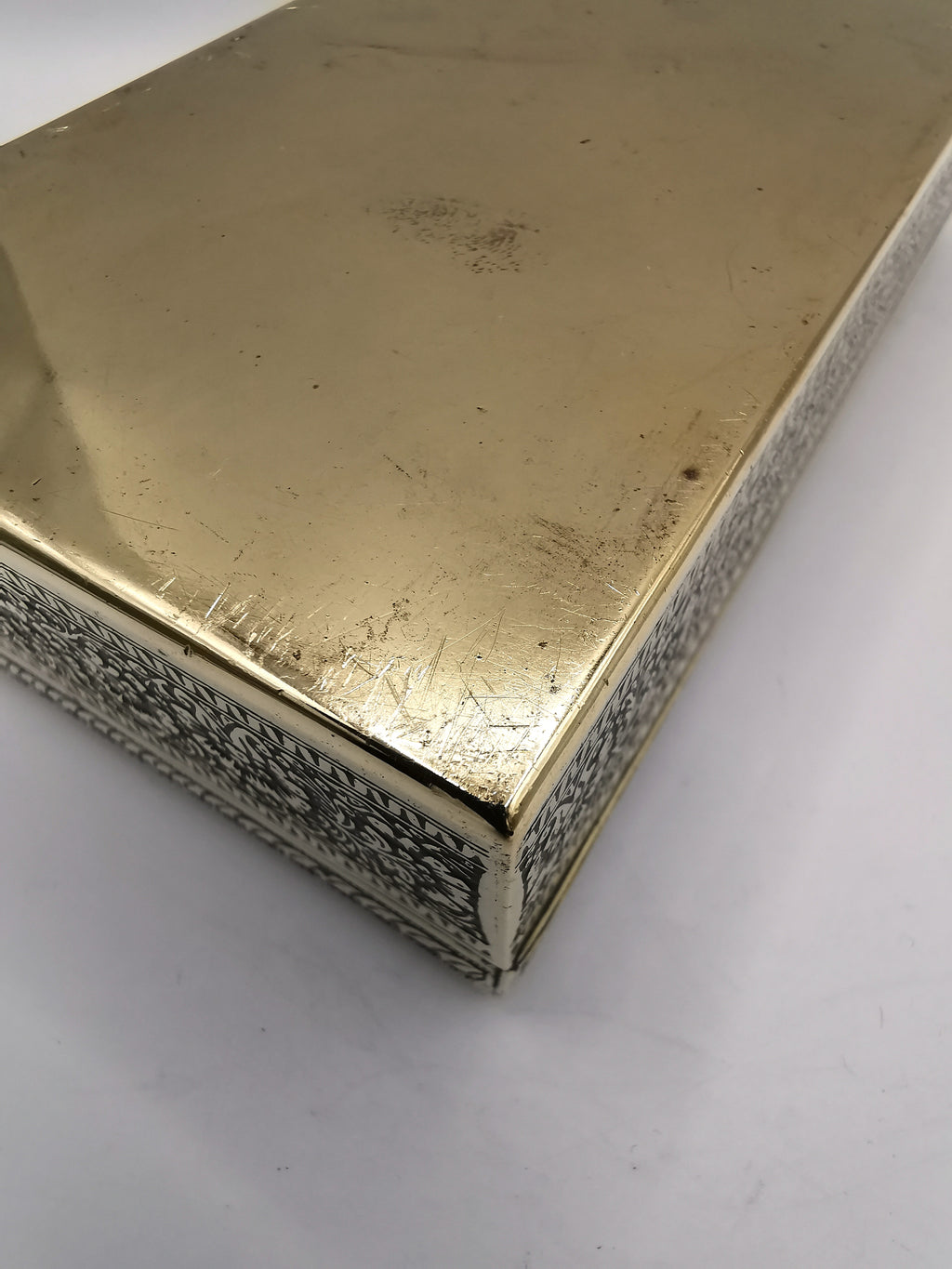 Antique/Vintage Kinco Brass Casket Box Intricate Indo-Persian Etched Motif