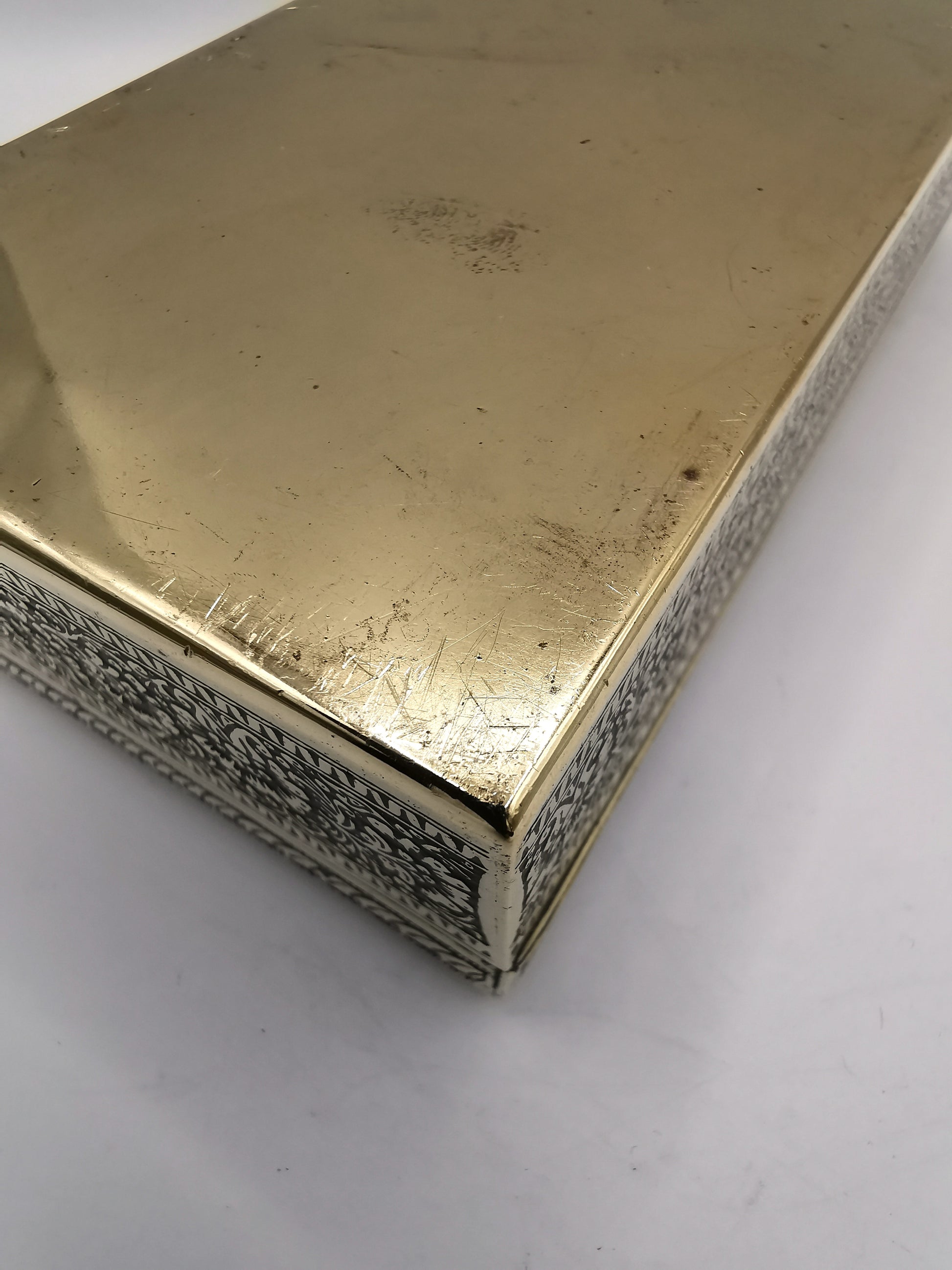 Antique/Vintage Kinco Brass Casket Box Intricate Indo-Persian Etched Motif