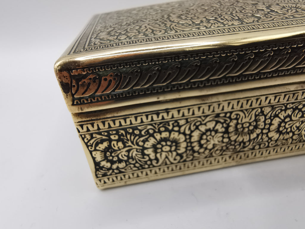 Antique/Vintage Kinco Brass Casket Box Intricate Indo-Persian Etched Motif