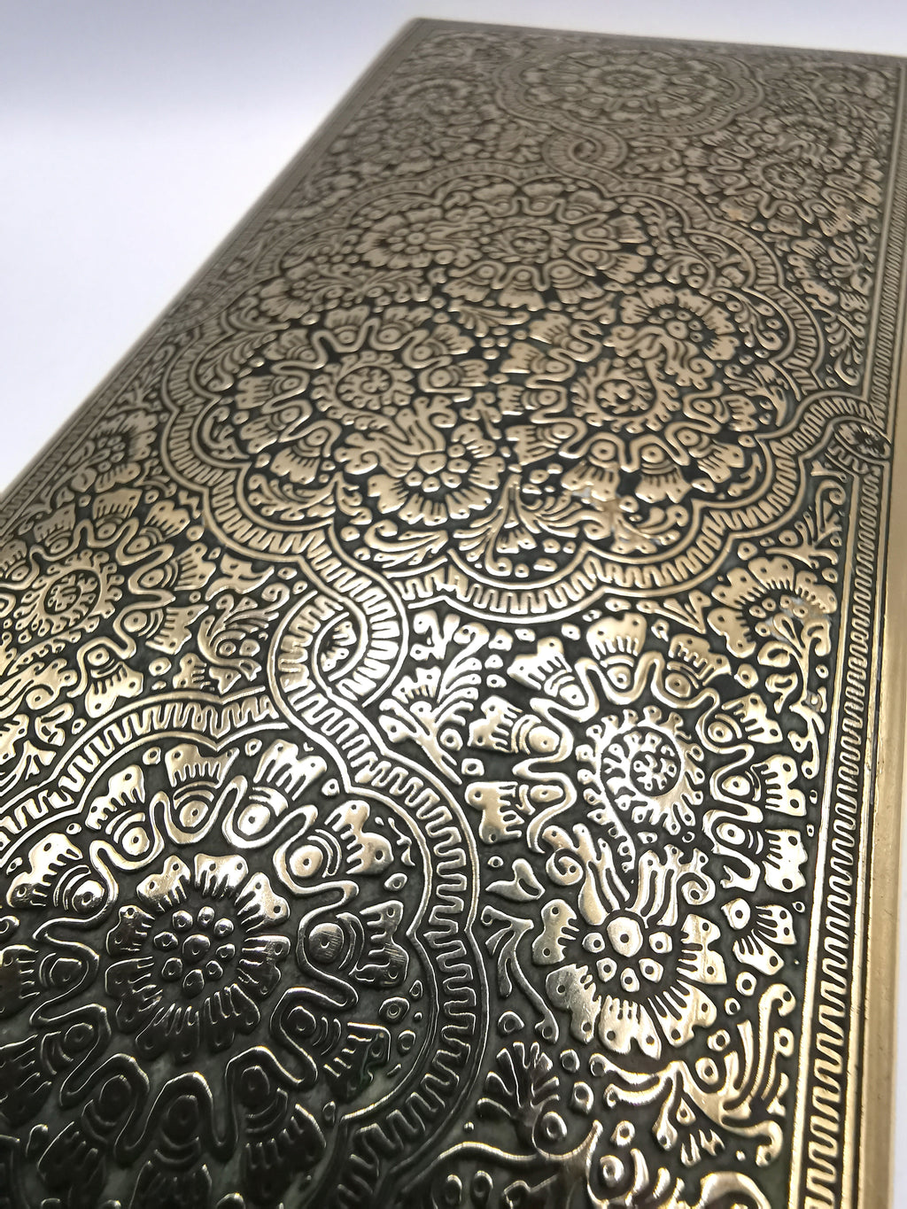Antique/Vintage Kinco Brass Casket Box Intricate Indo-Persian Etched Motif
