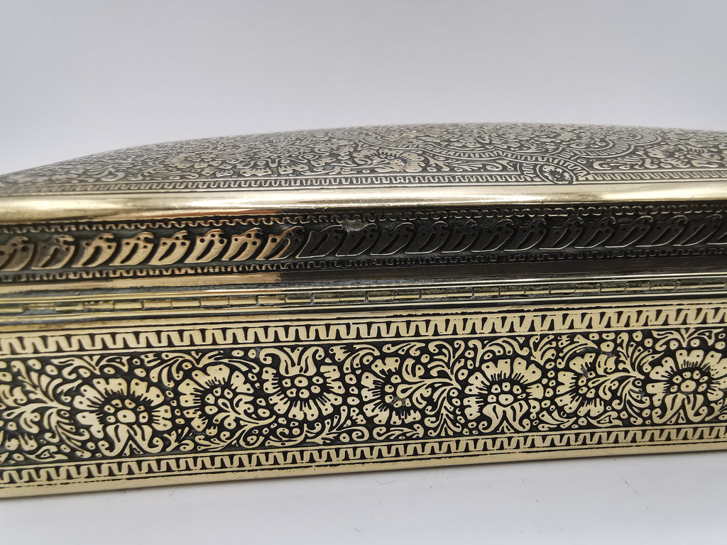 Antique/Vintage Kinco Brass Casket Box Intricate Indo-Persian Etched Motif