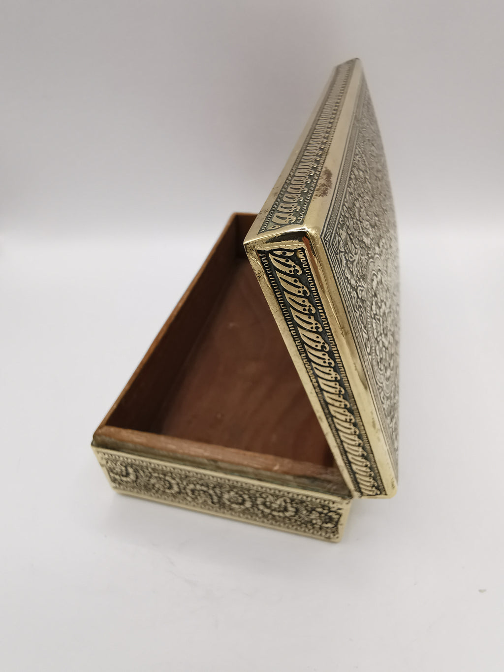 Antique/Vintage Kinco Brass Casket Box Intricate Indo-Persian Etched Motif