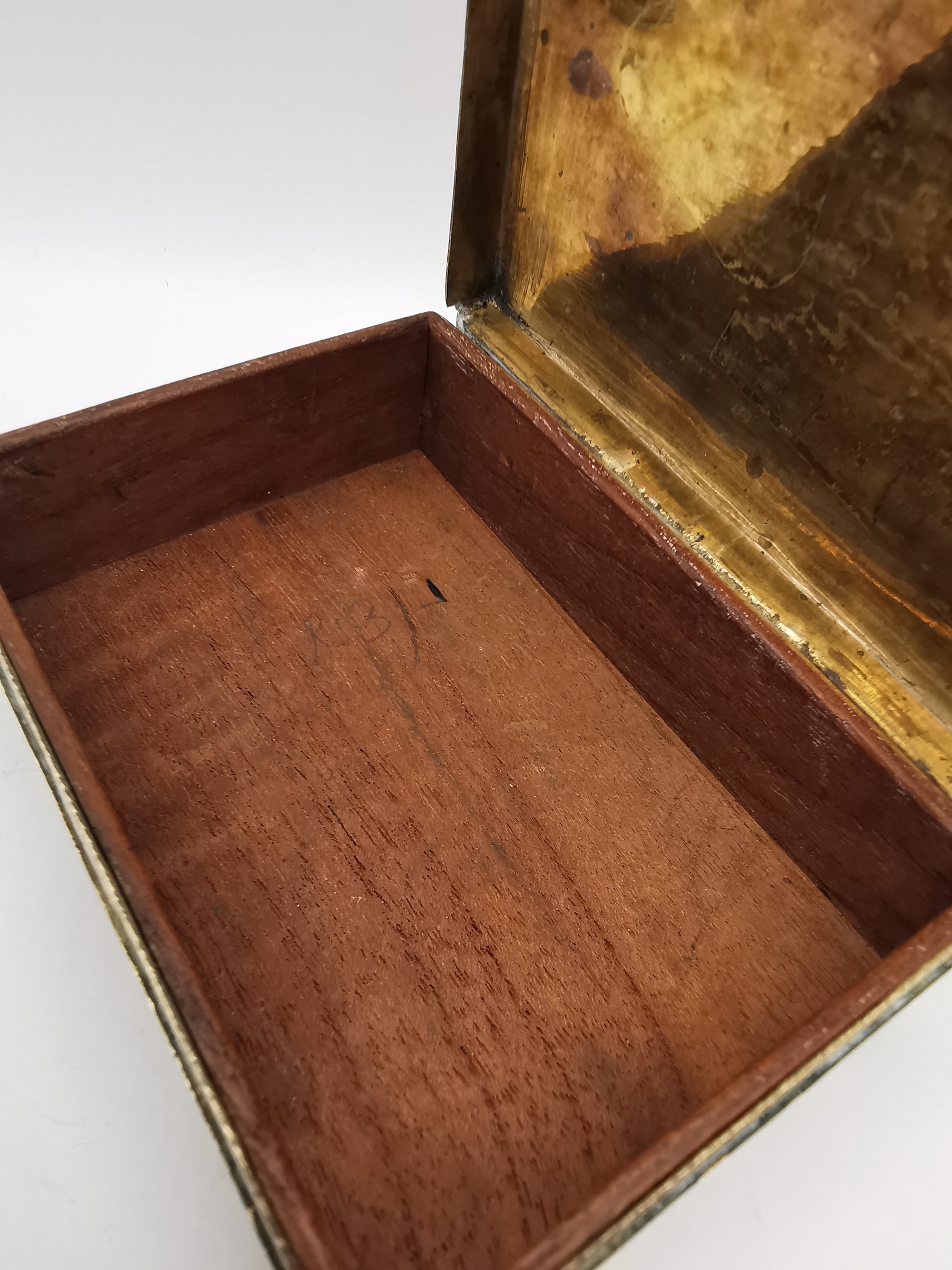 Antique/Vintage British India Hand-Engraved Wood-Lined Brass Trinket Box  1920s/1930s