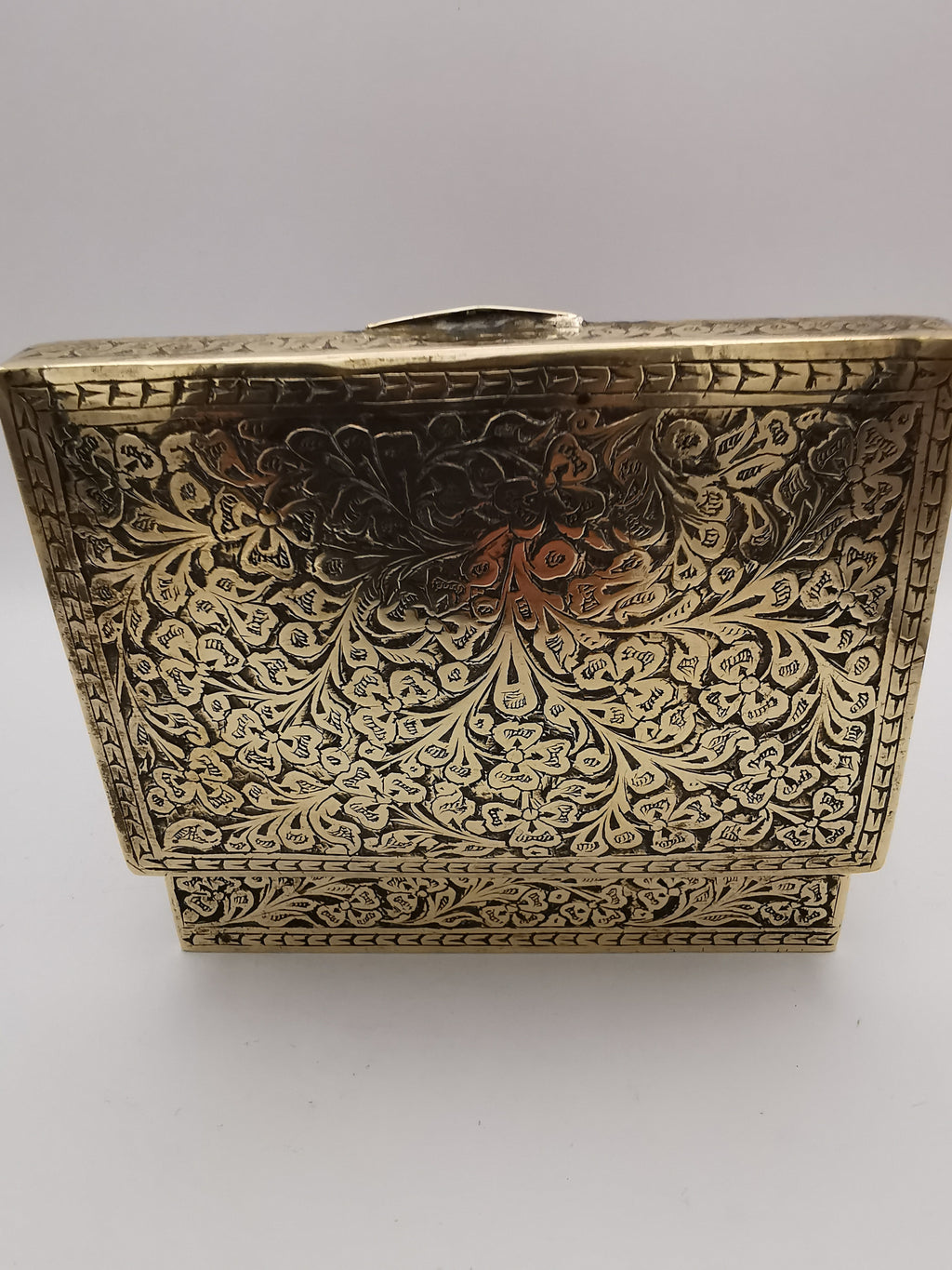 Antique/Vintage British India Hand-Engraved Wood-Lined Brass Trinket Box  1920s/1930s