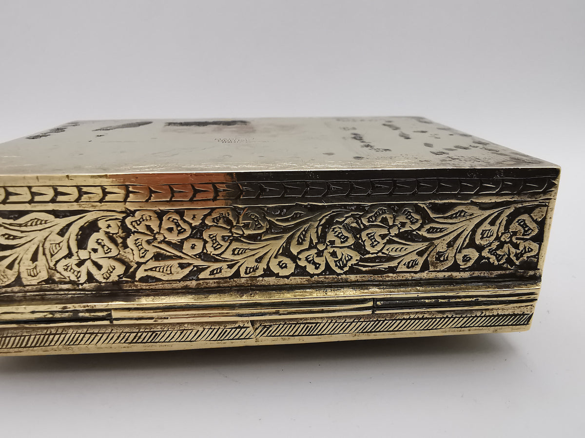 Antique/Vintage British India Hand-Engraved Wood-Lined Brass Trinket Box  1920s/1930s