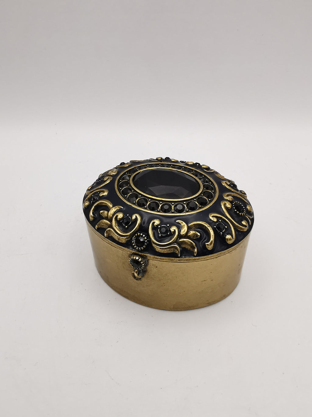 Brass and Enamel Ornate Oval Trinket Box