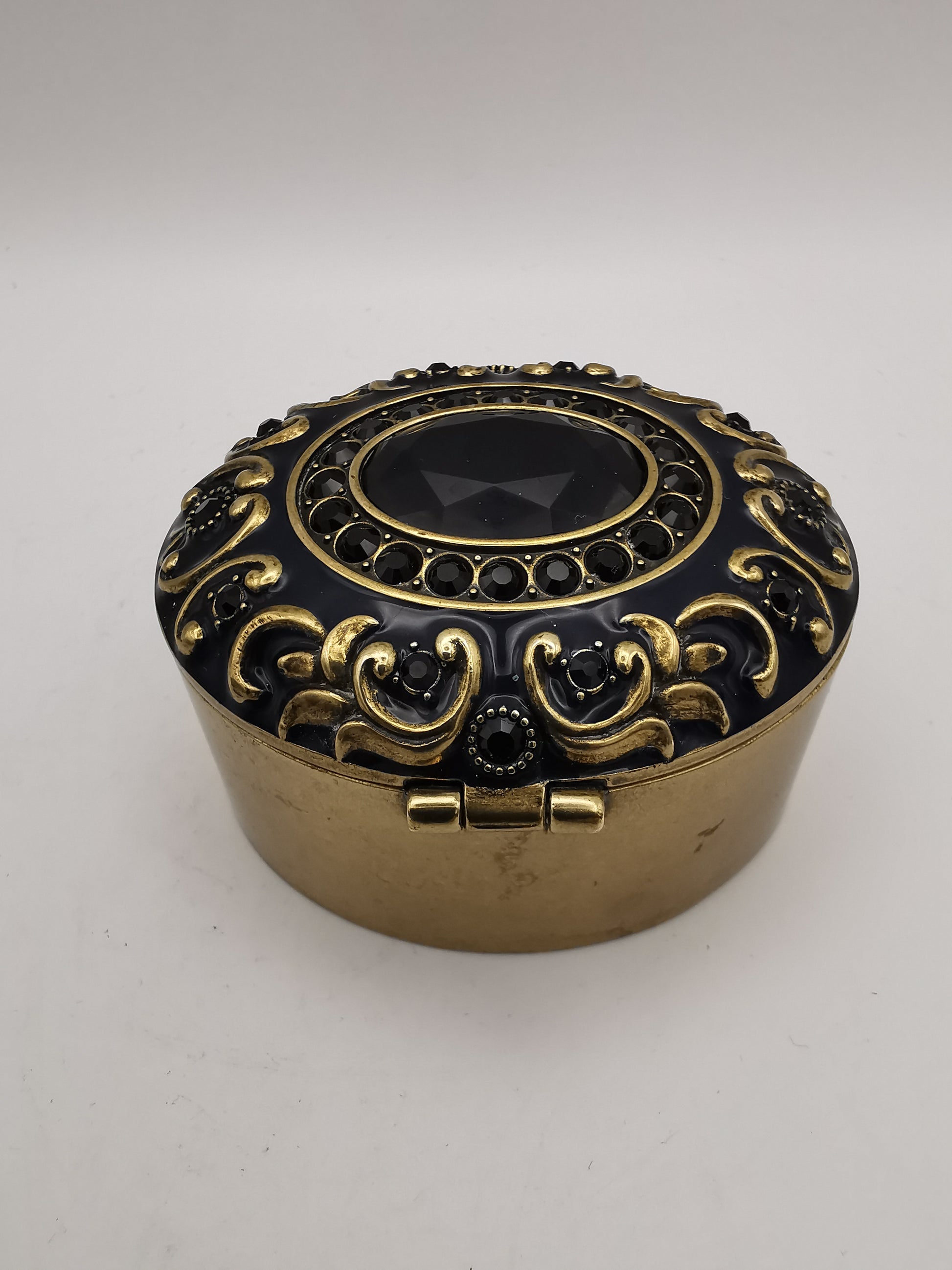 Brass and Enamel Ornate Oval Trinket Box