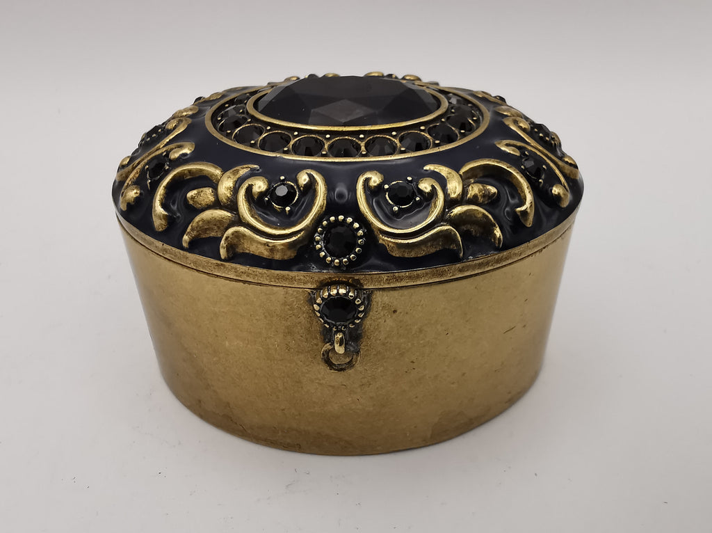 Brass and Enamel Ornate Oval Trinket Box