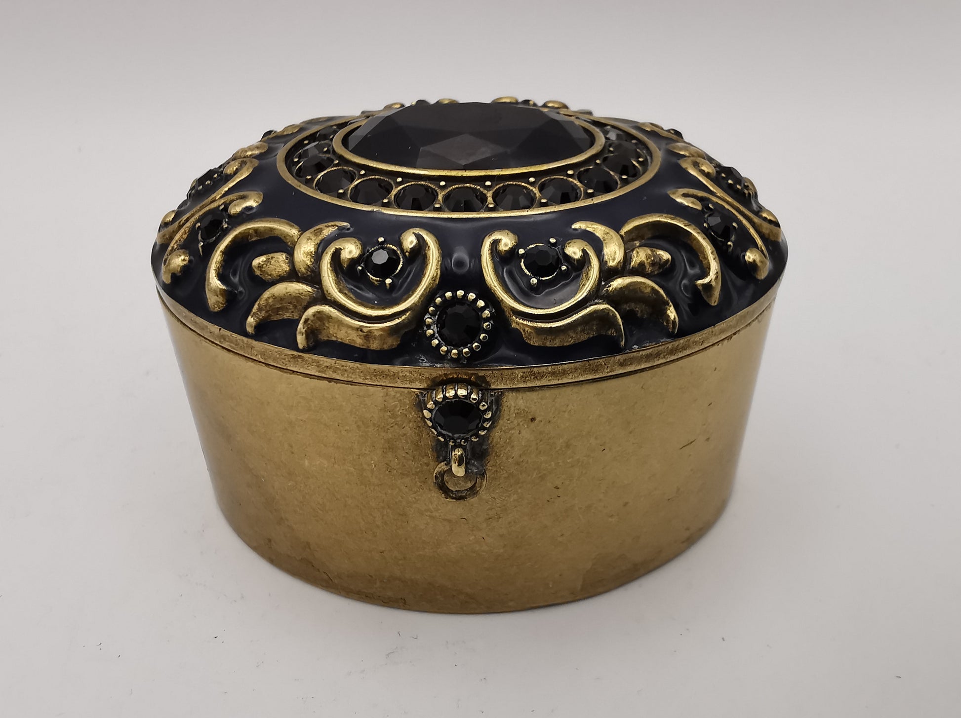 Brass and Enamel Ornate Oval Trinket Box