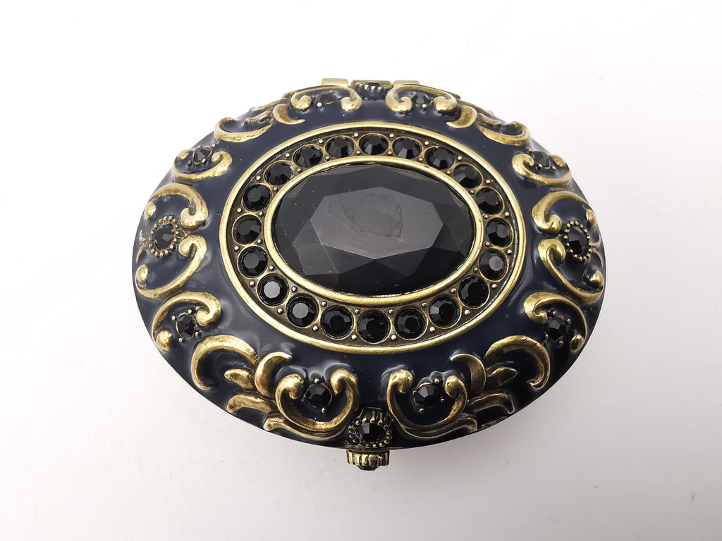 Brass and Enamel Ornate Oval Trinket Box