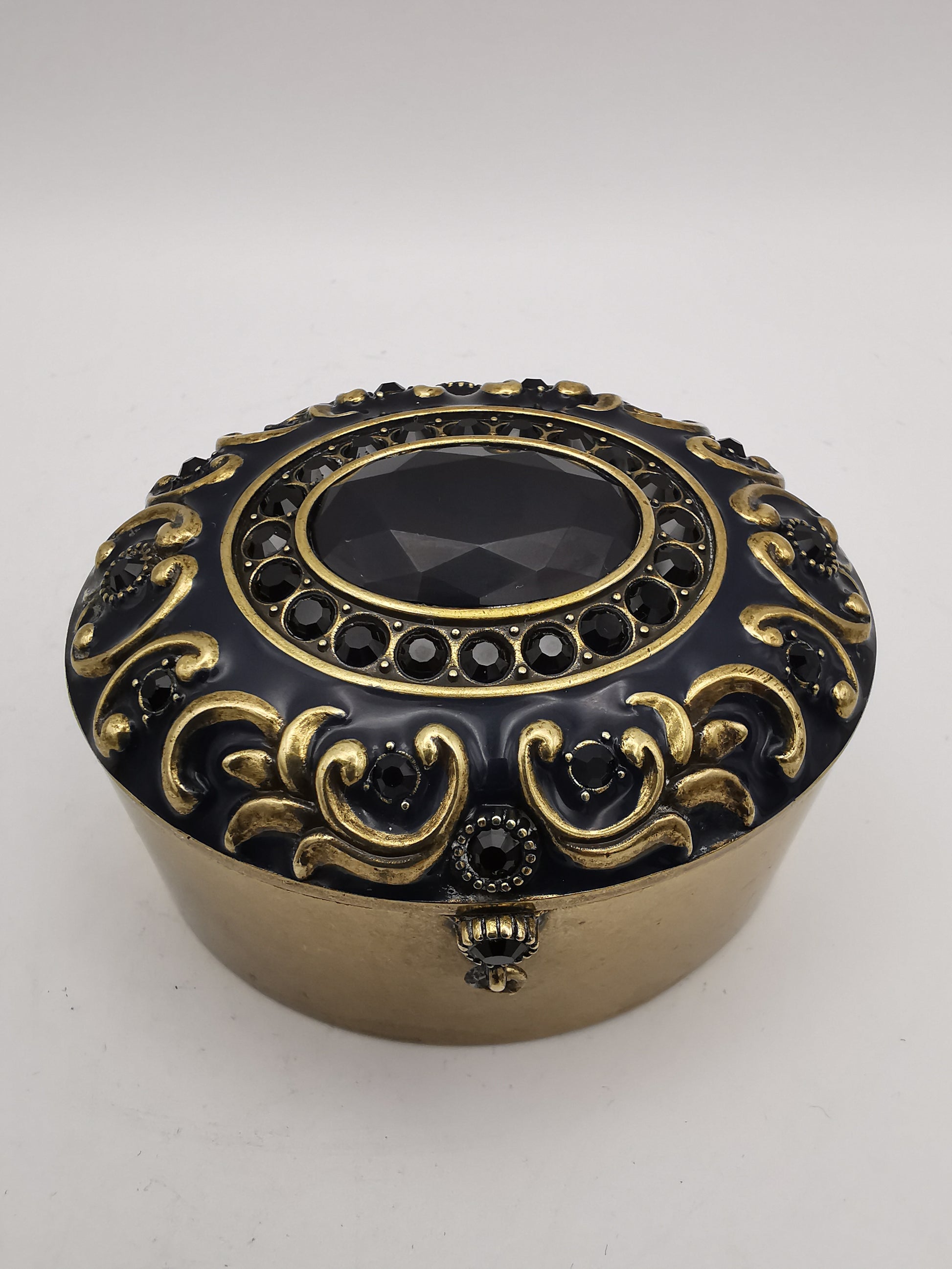Brass and Enamel Ornate Oval Trinket Box